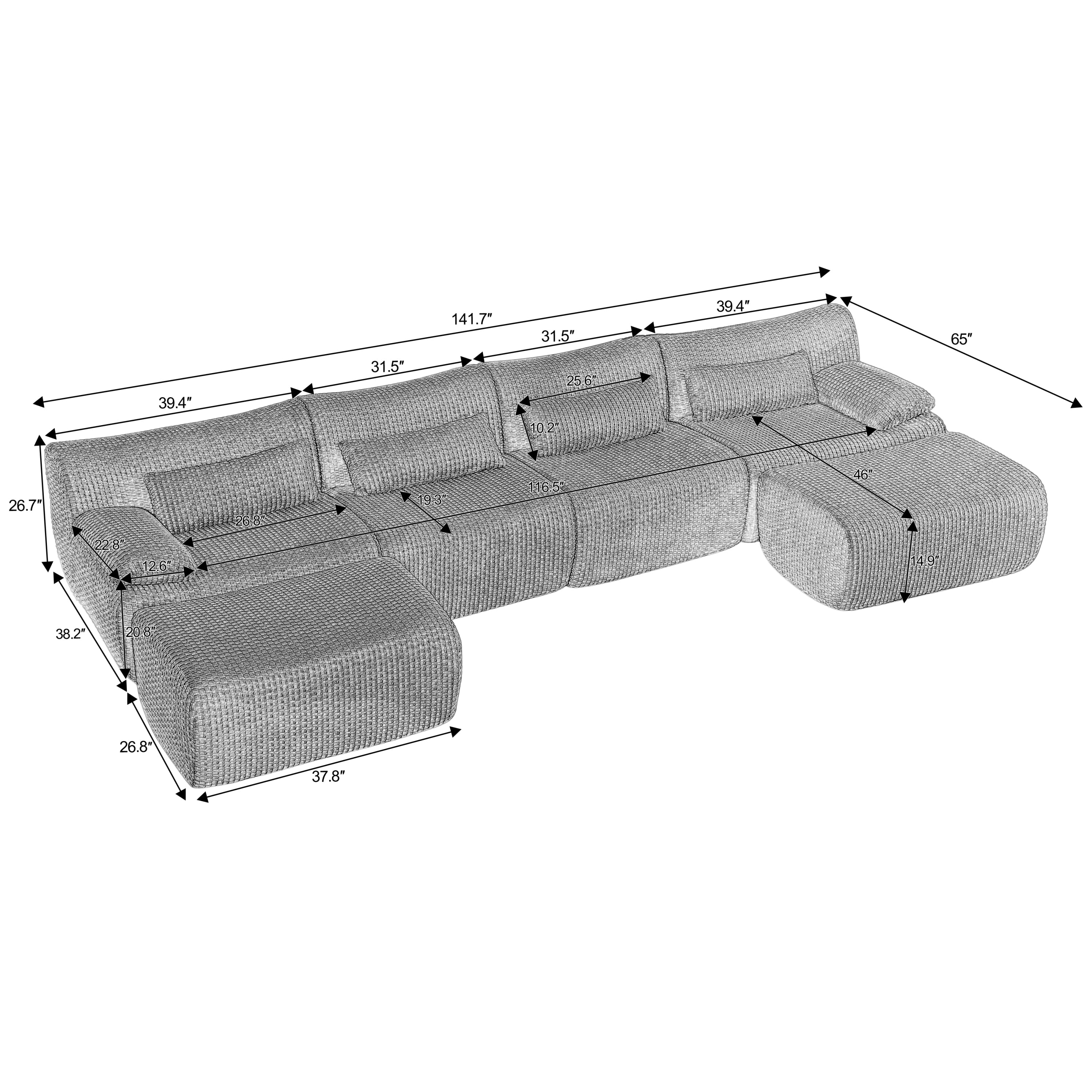 Sectional Sofa U Shaped Convertible with Ottoman