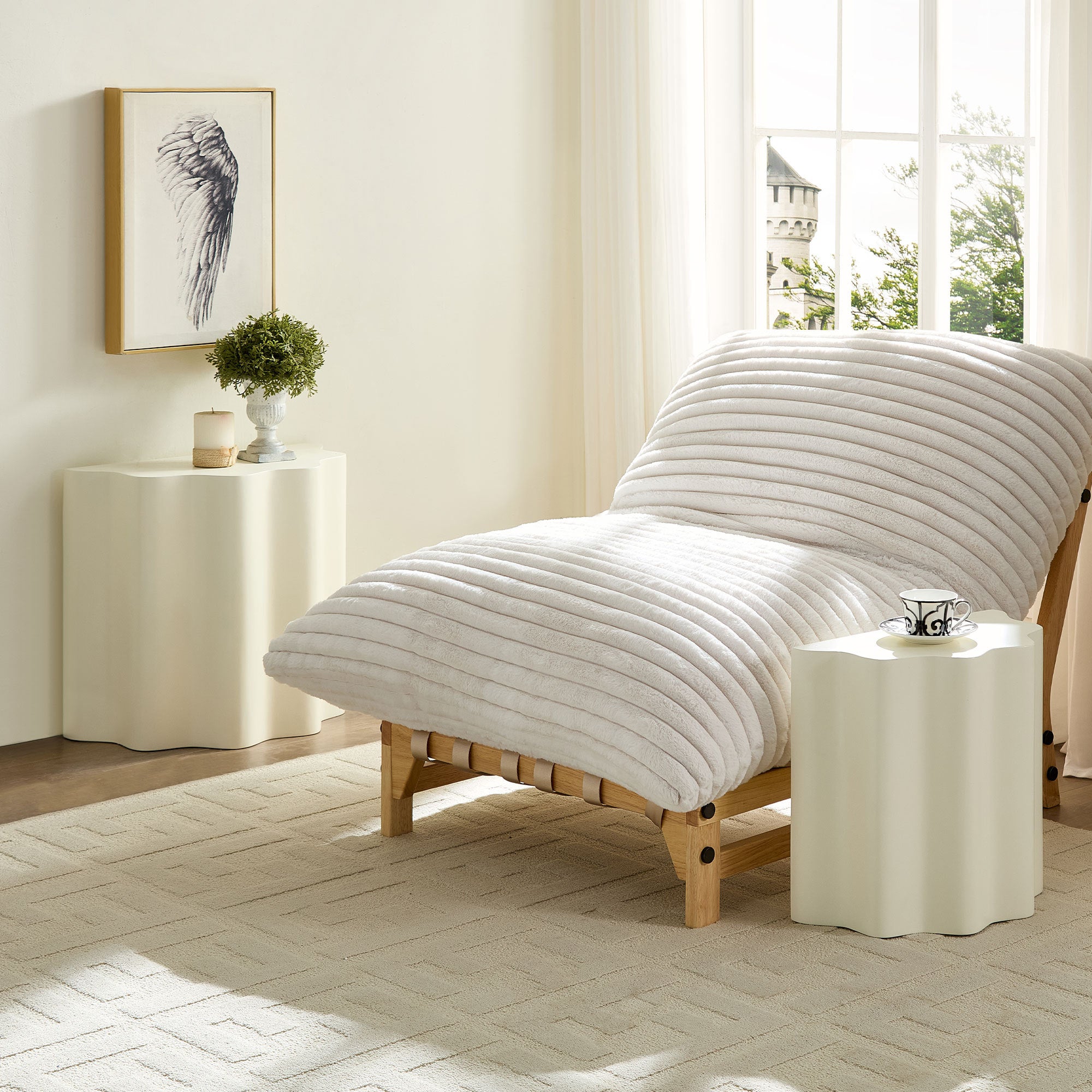Set of 2 Wavy Edge Fiberglass Side Tables, Modern Design, No Assembly