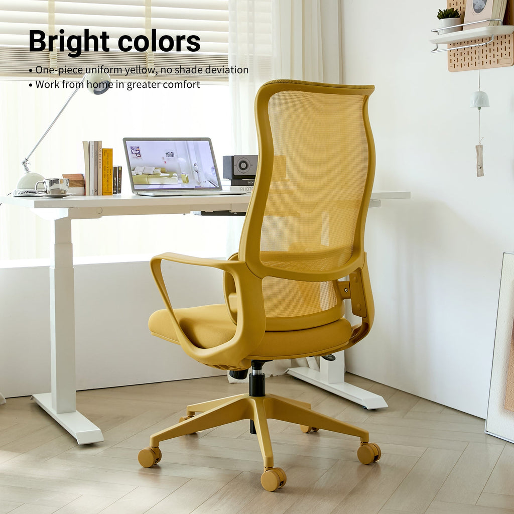 Ergonomic Office Chair Mesh High-Back Yellow 350 LB Lumbar Support Swivel