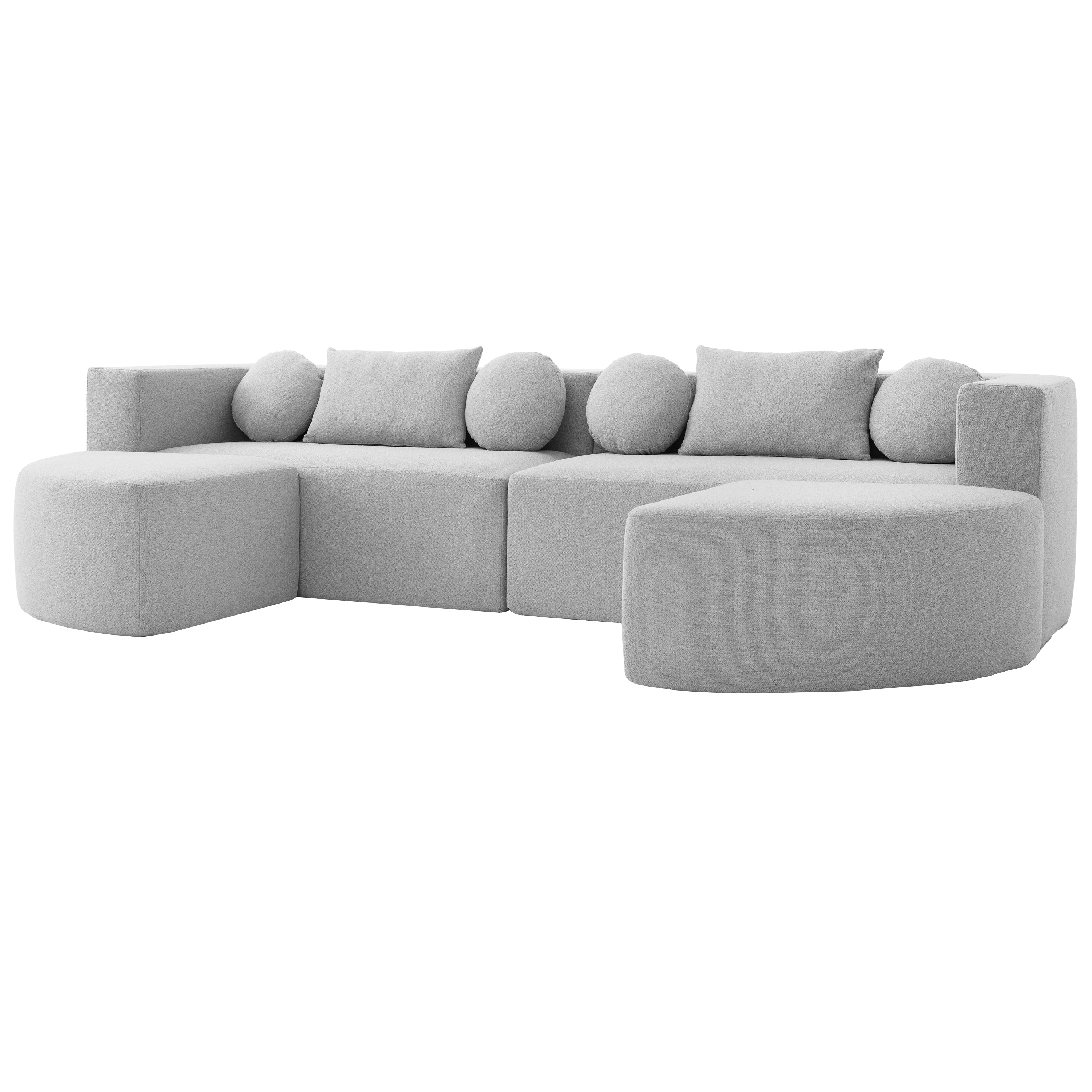 Sectional Sofa U-Shape Modular Boucle Gray 6-Seat Deep Seating 114.9x64.5 In