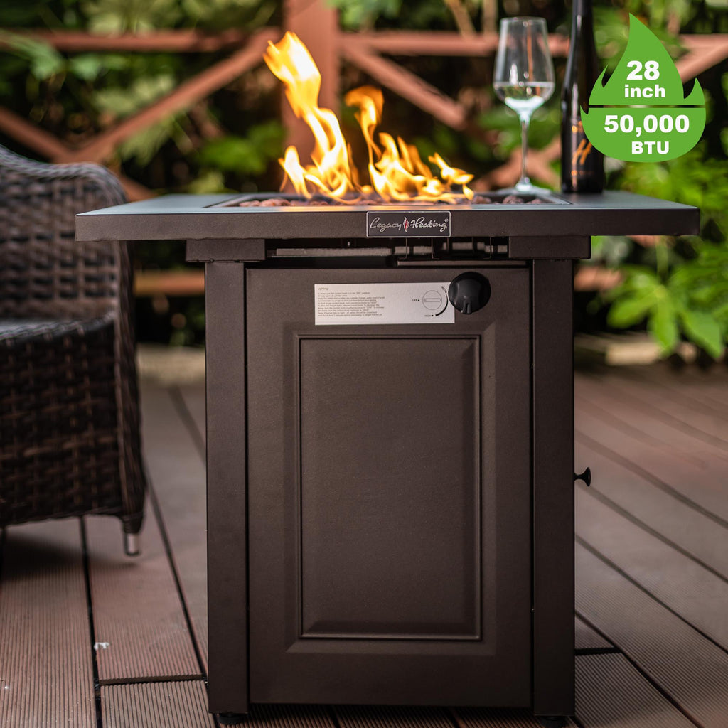 28in Propane Fire Pit Table 50000 BTU Outdoor Brown Square Gas Fire Pit Table