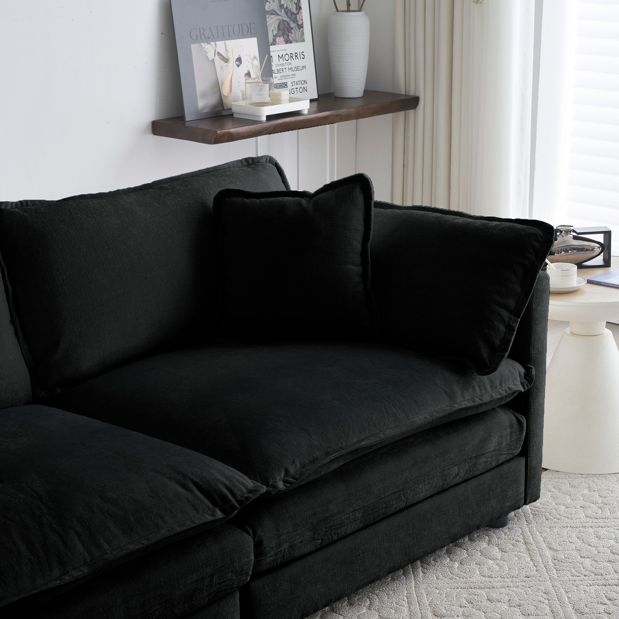 Mid-Century Modern Couch 3-Seater Sofa with Pillows
