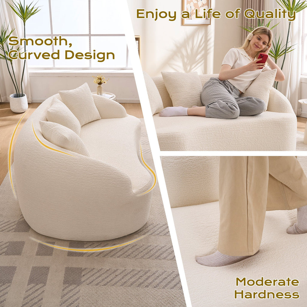 Sofa Curved Modern Off White Chenille 2-seater Space-Saving Compact