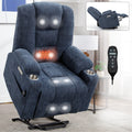 Power Lift Recliner Chair Heat Massage USB Cup Holders, Blue
