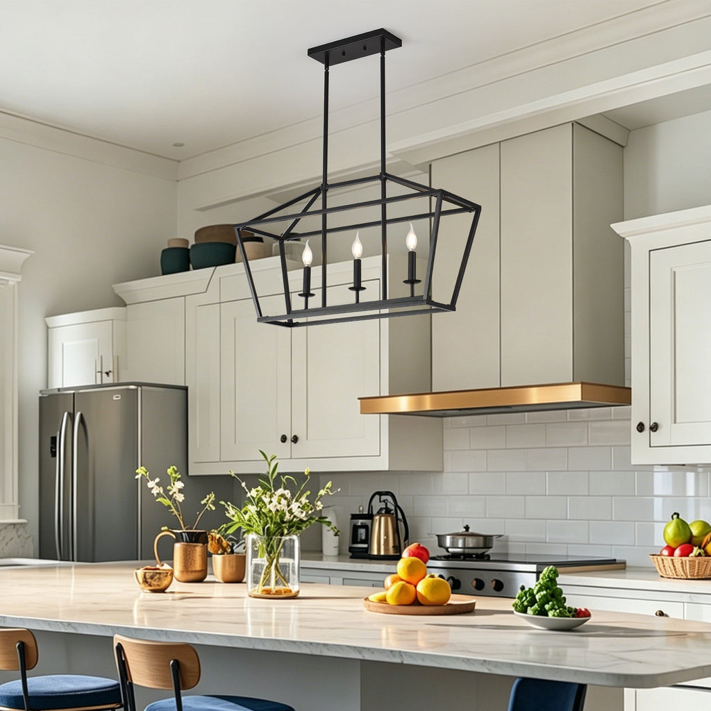 Chandelier Industrial Linear 3-Light Matte Black Metal Pendant Kitchen