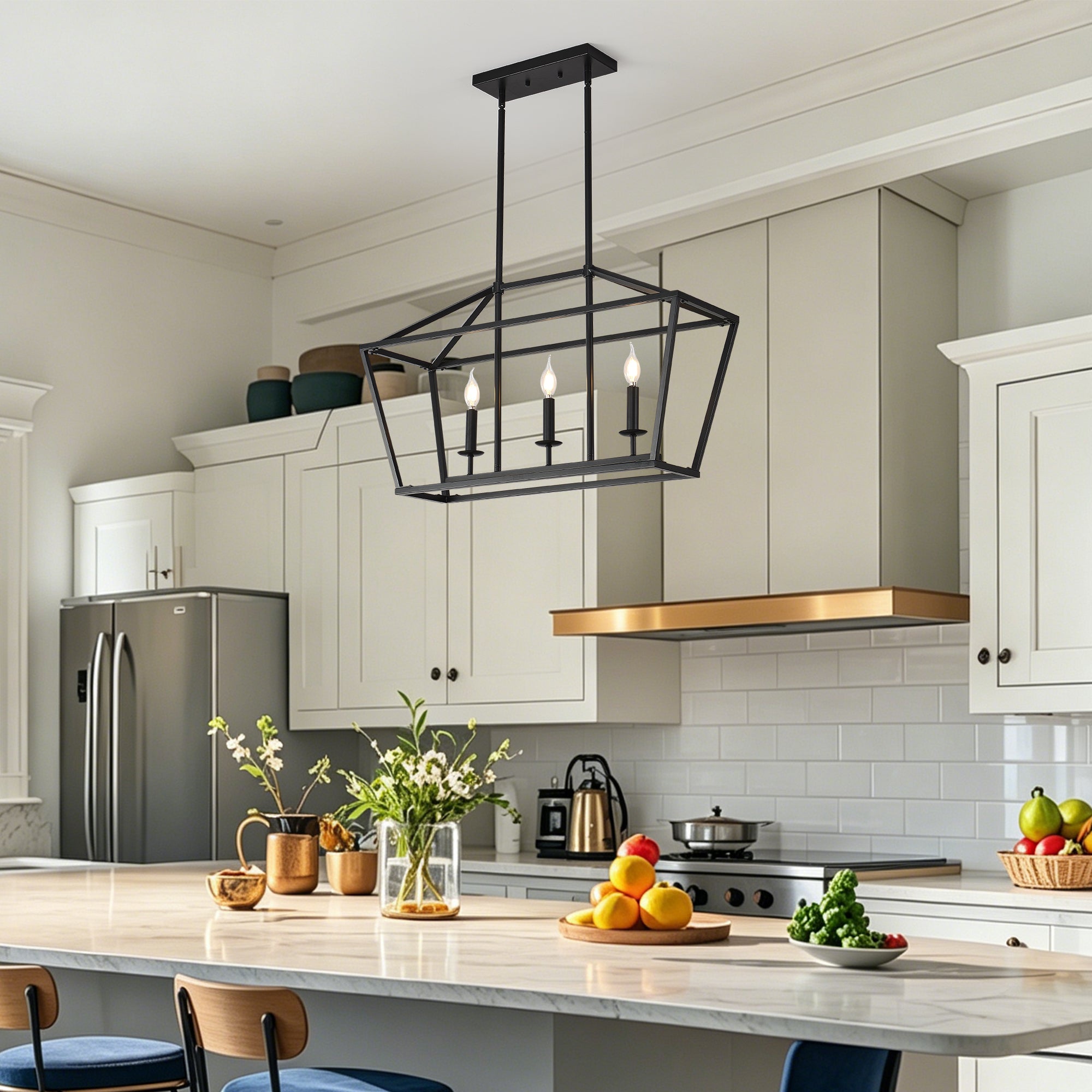 Chandelier Industrial Linear 3-Light Matte Black Metal Pendant Kitchen
