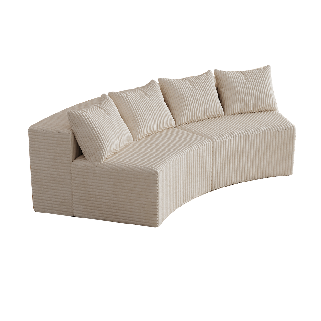 Sectional Sofa Curved Corduroy Modular with Four Pillows