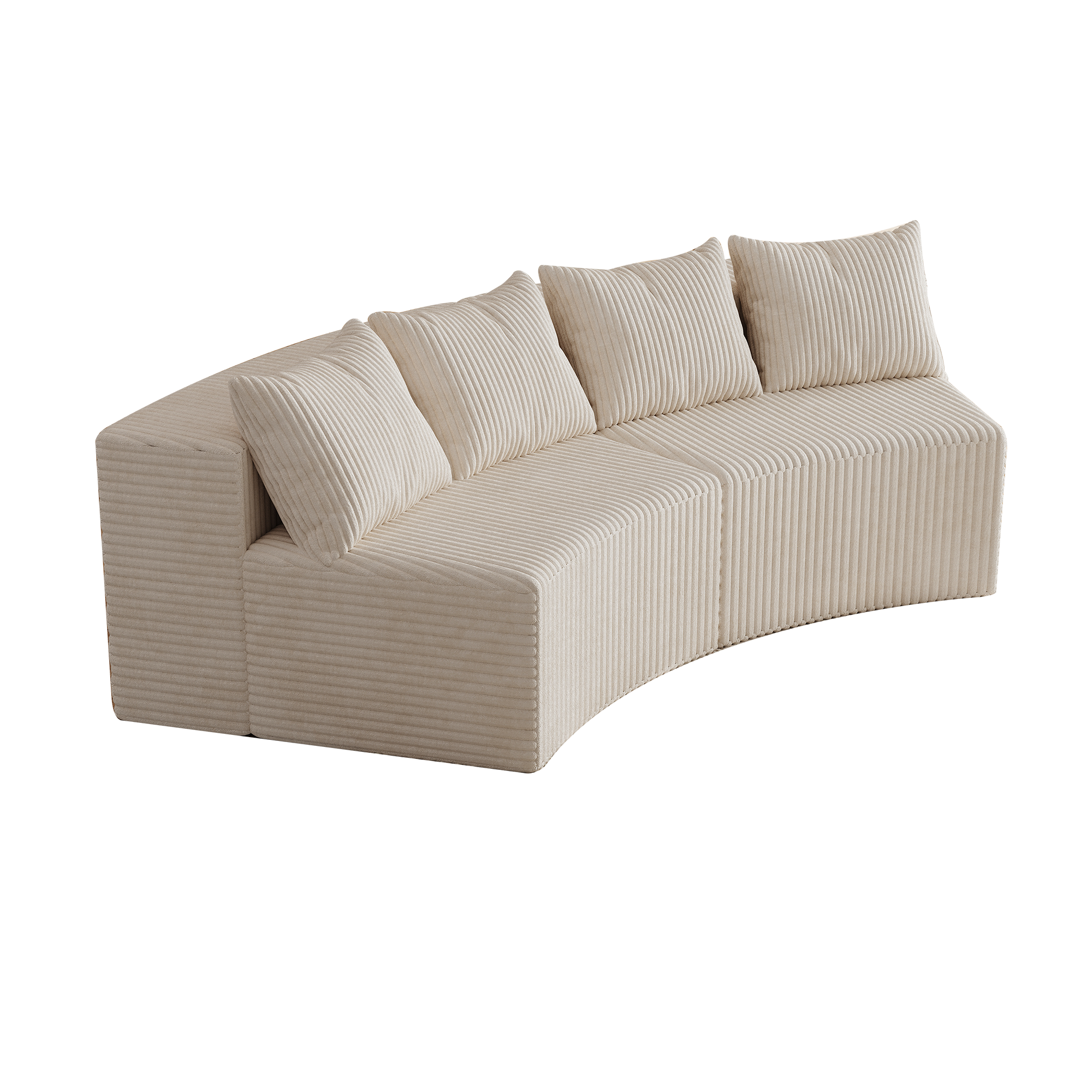 Sectional Sofa Curved Corduroy Modular with Four Pillows