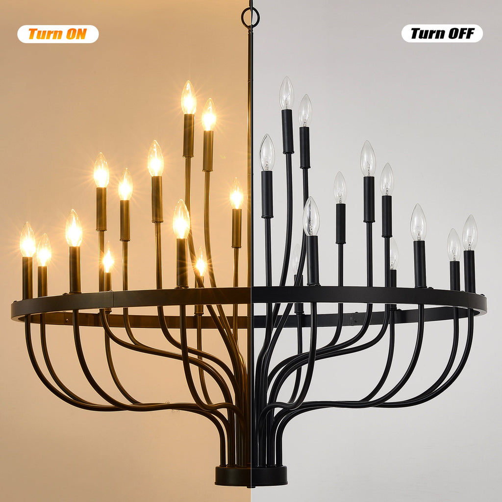 Chandelier 36-Light Black Industrial Iron Candle Farmhouse Pendant