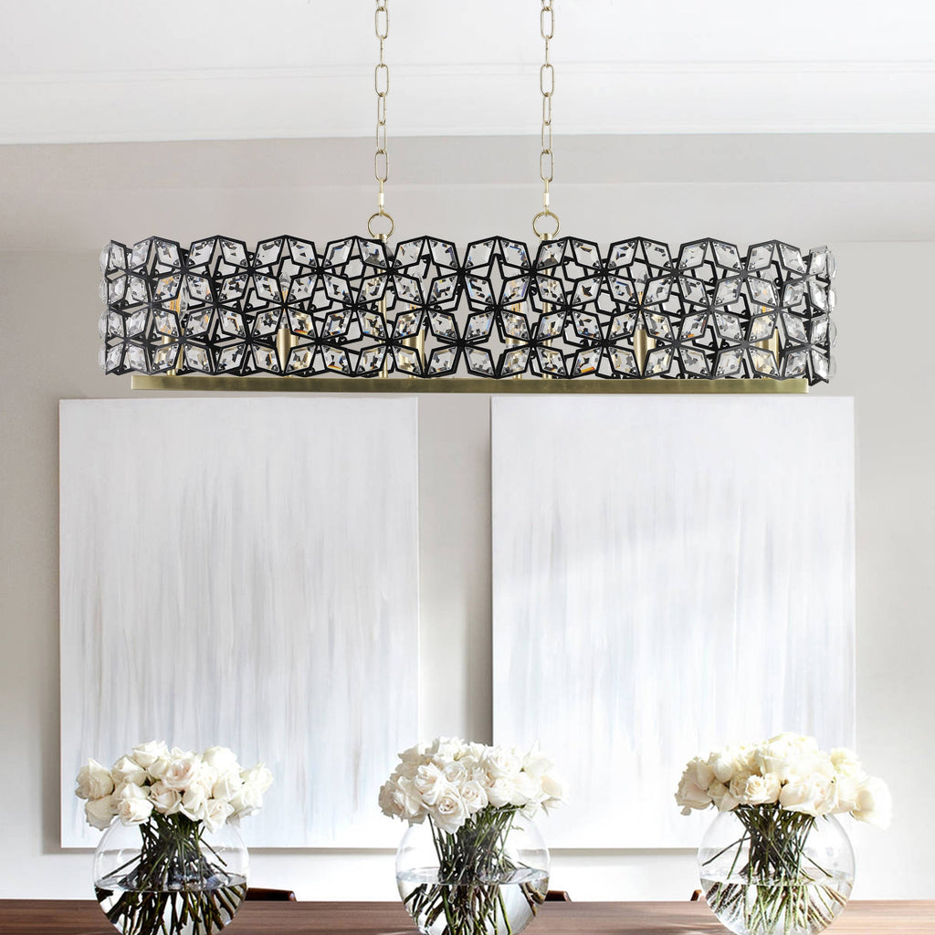 Chandelier Crystal Black Gold Geometric Modern Pendant 39 In