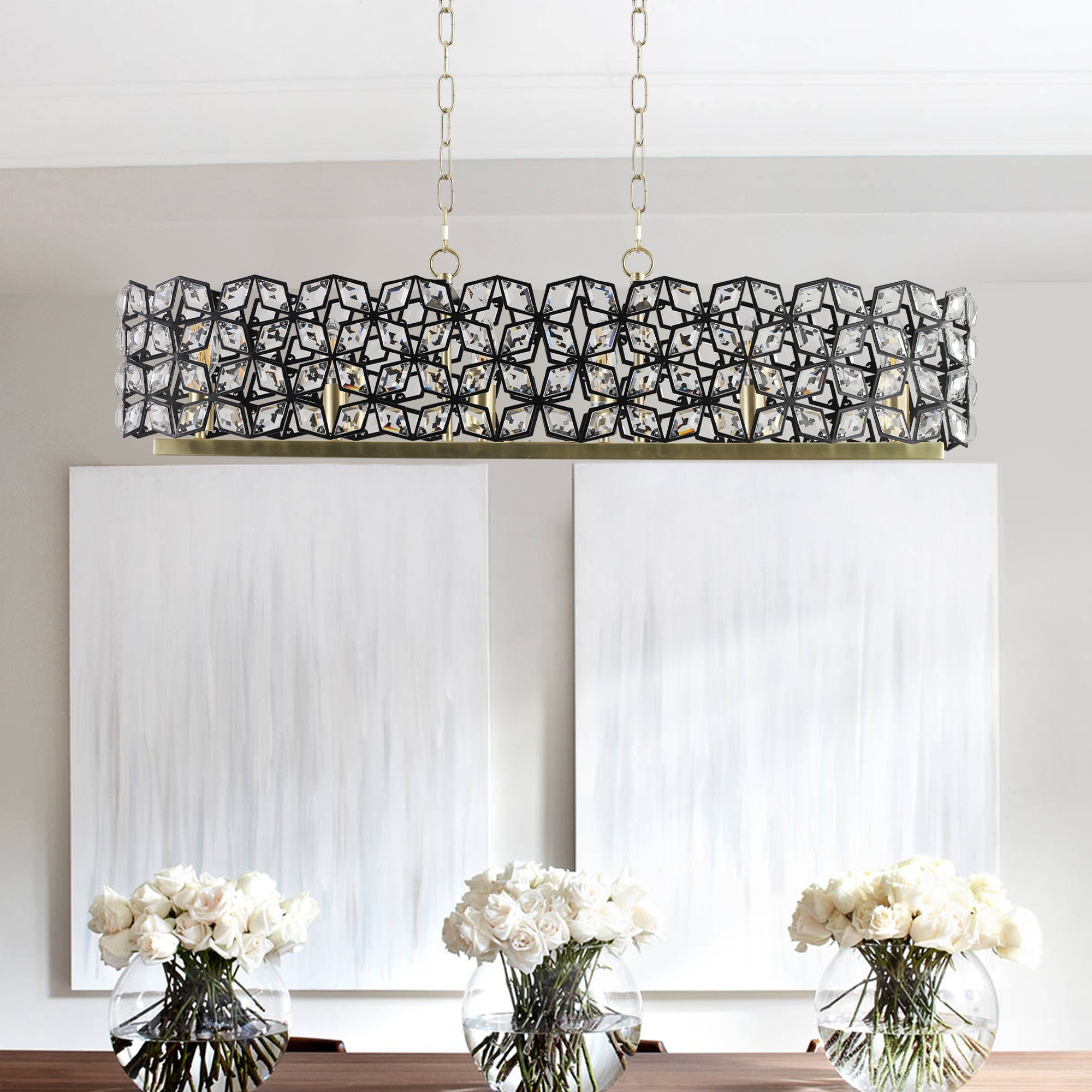 Chandelier Crystal Black Gold Geometric Modern Pendant 39 In