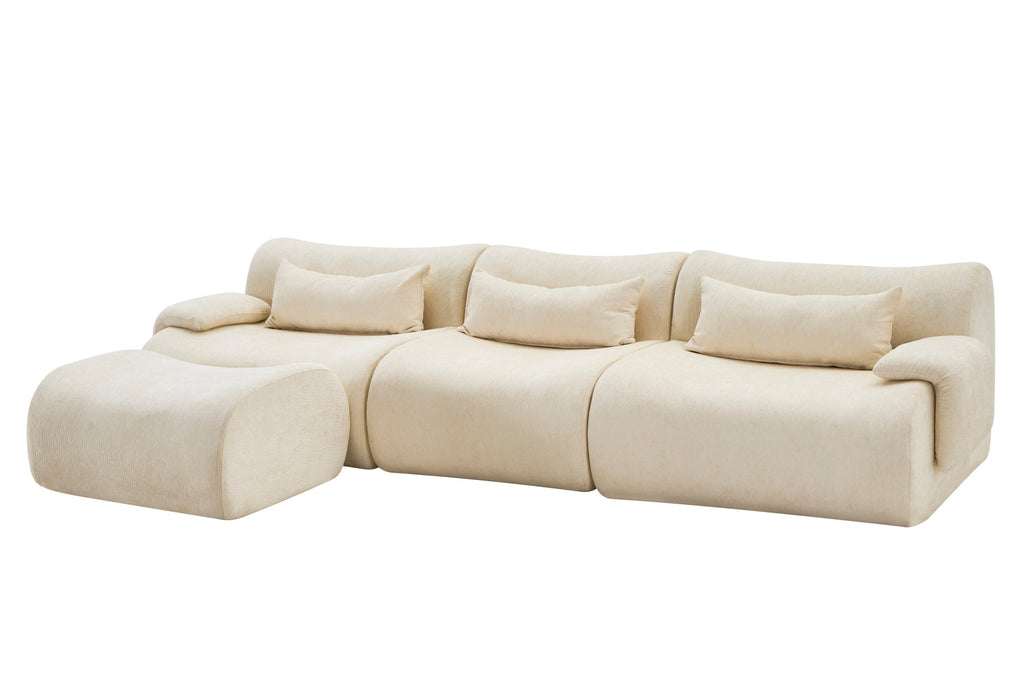 Sofa Curved White 3 Seater with Anti Slip No Assembly Chaise