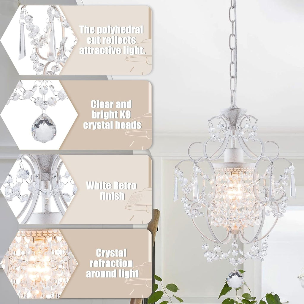 White Mini Crystal Chandelier Ceiling Light 1 Light Fixture
