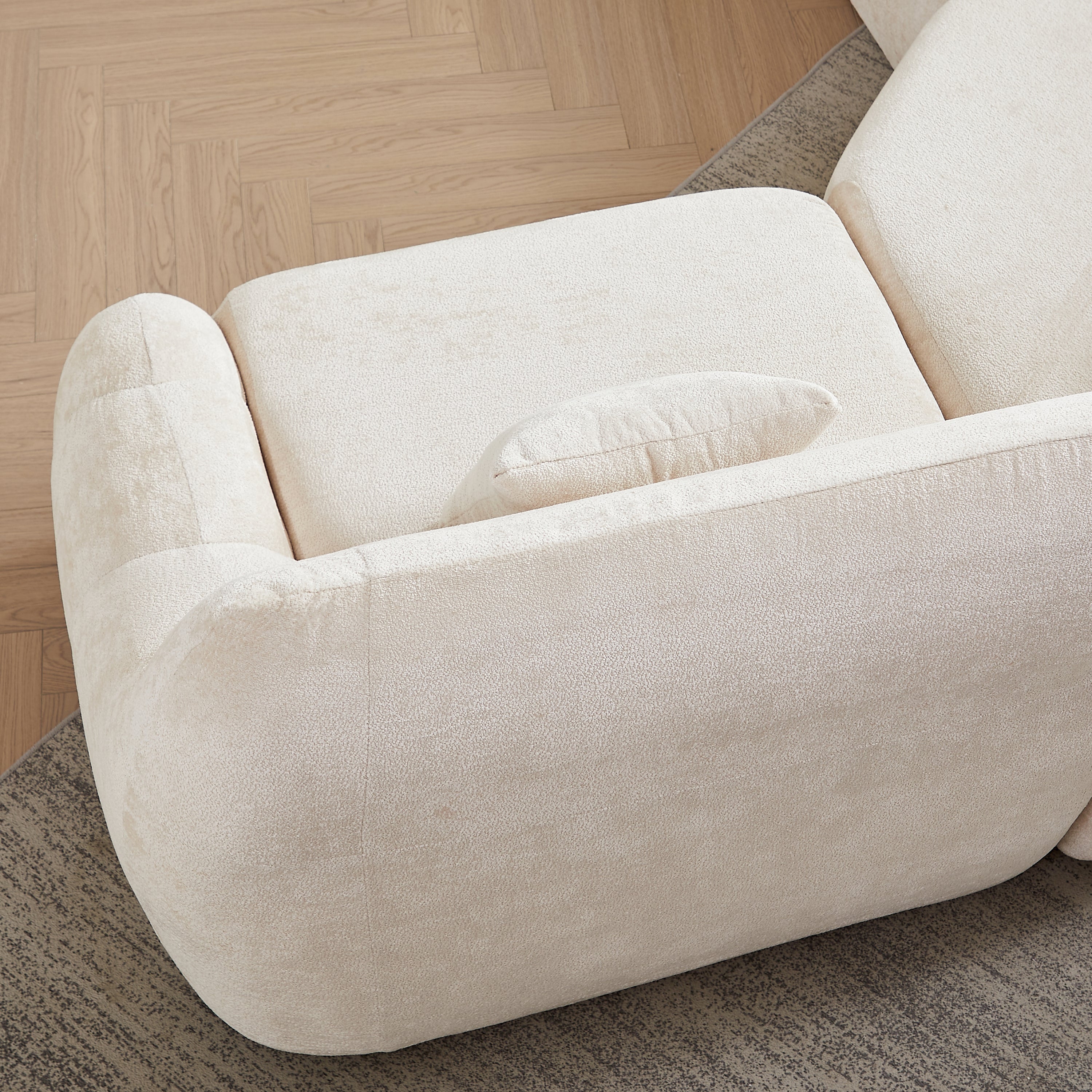 Sectional Sofa Curved Beige Chenille 123.2 Inch Four Pillows No Assembly