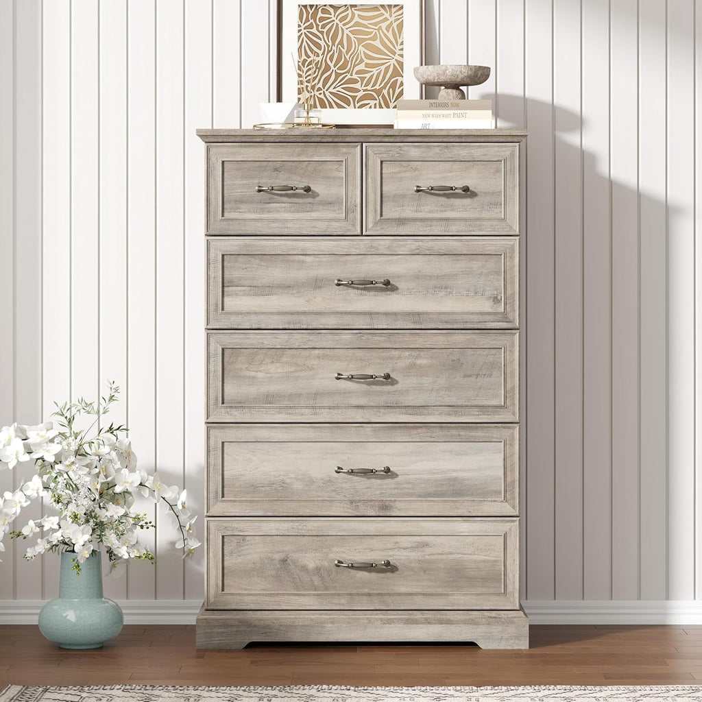 Greywash SolidWood FortyNineInch ExtraTall Six Drawer Dresser