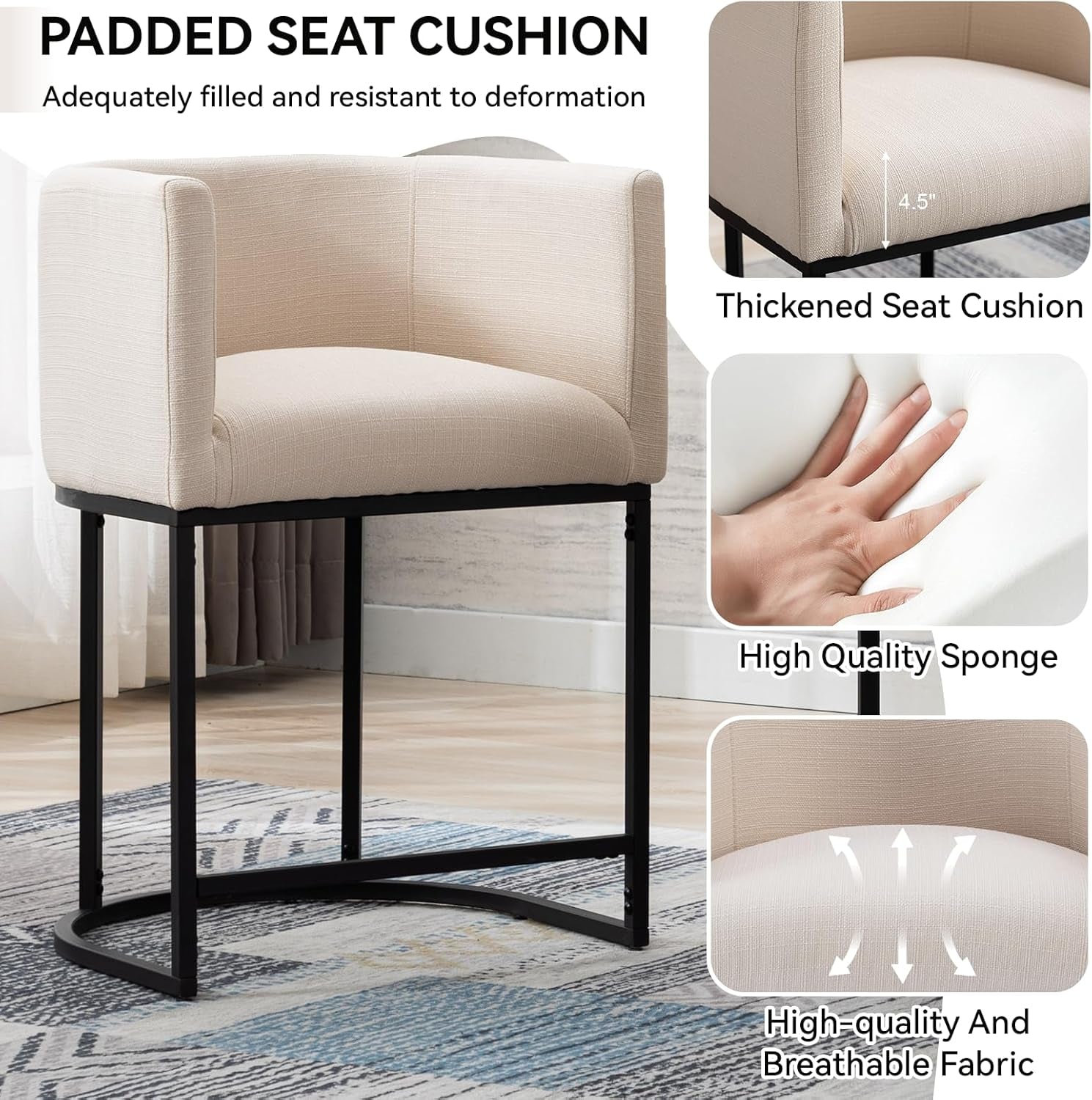 Contemporary Cream Linen Bar Stools Set Of 3 24 In