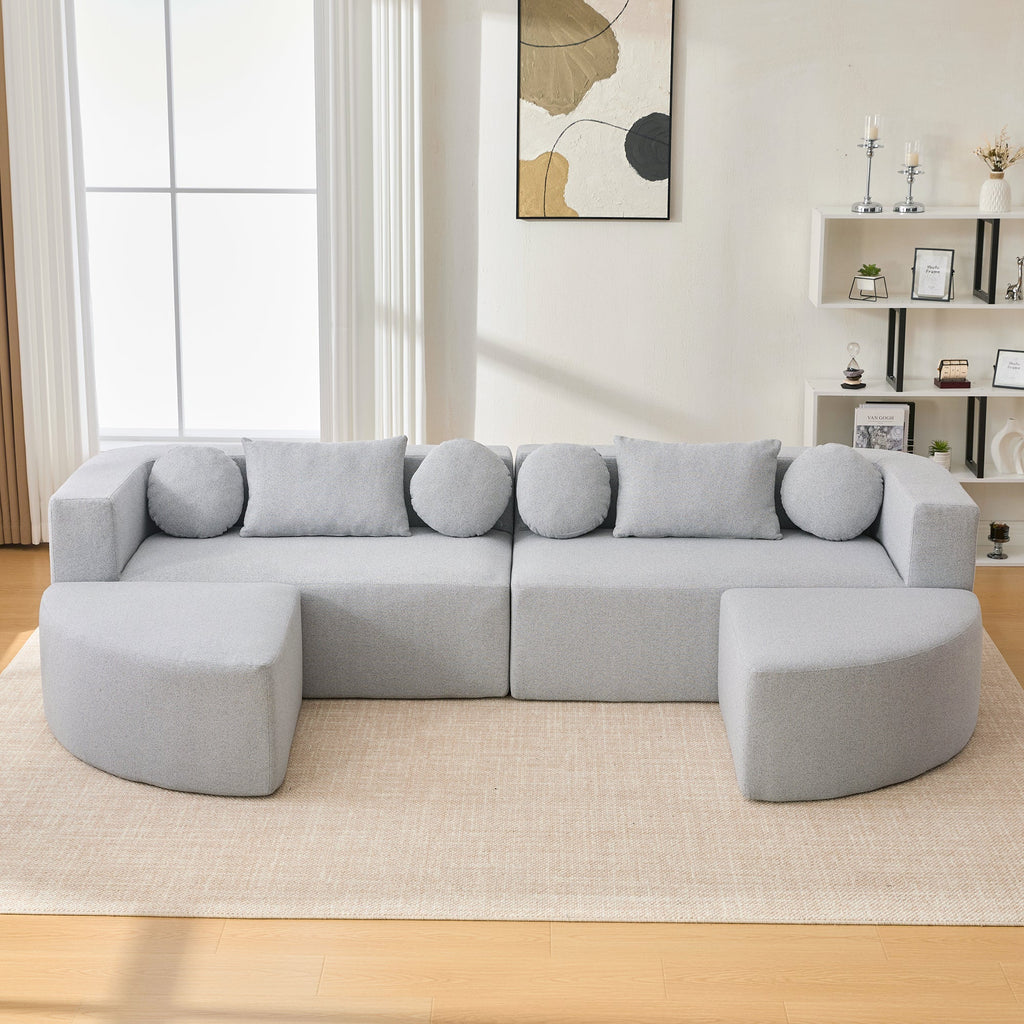 Sectional Sofa U-Shape Modular Boucle Gray 6-Seat Deep Seating 114.9x64.5 In
