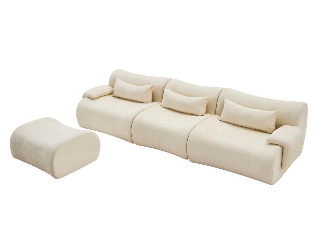 Sofa Curved White 3 Seater with Anti Slip No Assembly Chaise