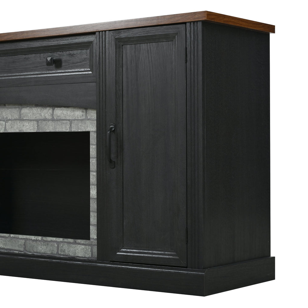TV Stand Modern Walnut Top Gray Brick MDF Sliding Door Fits 70 In TV 66.9 In
