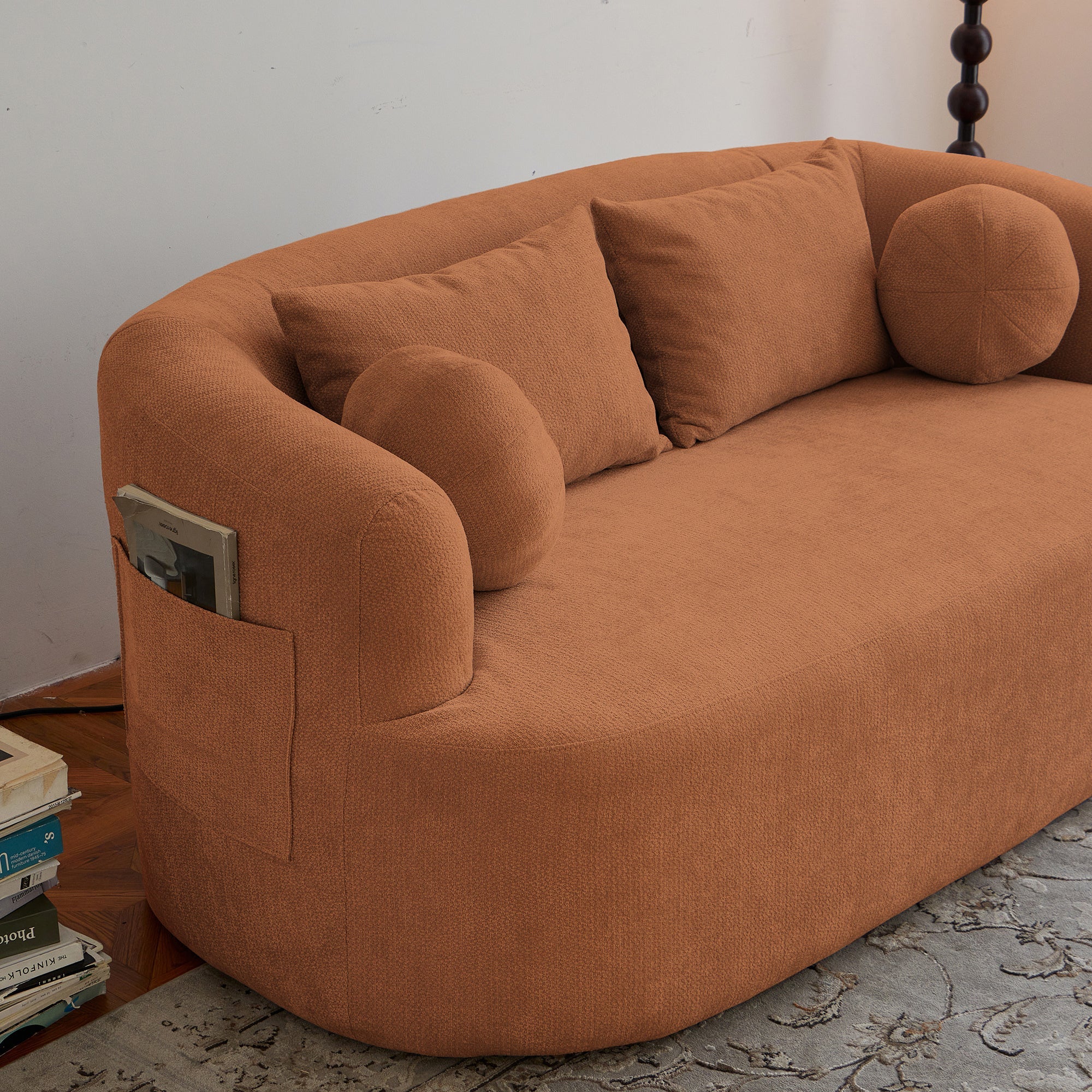 Loveseat Memory Foam Chenille Orange 2-Seat No Assembly Required 67.32 In