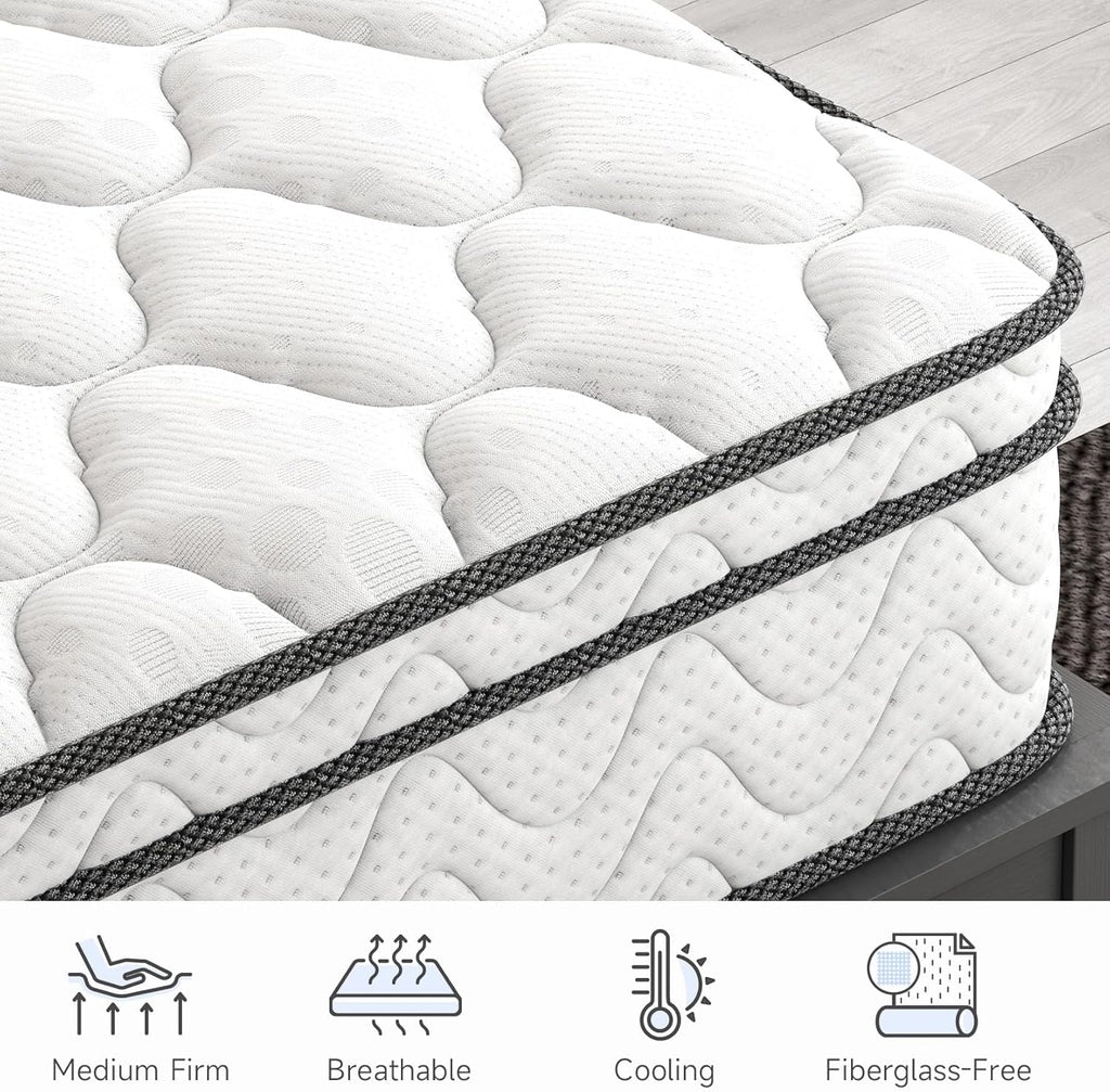 Twin Size Mattress 12Inch Fiberglass Free Memory Foam Hybrid