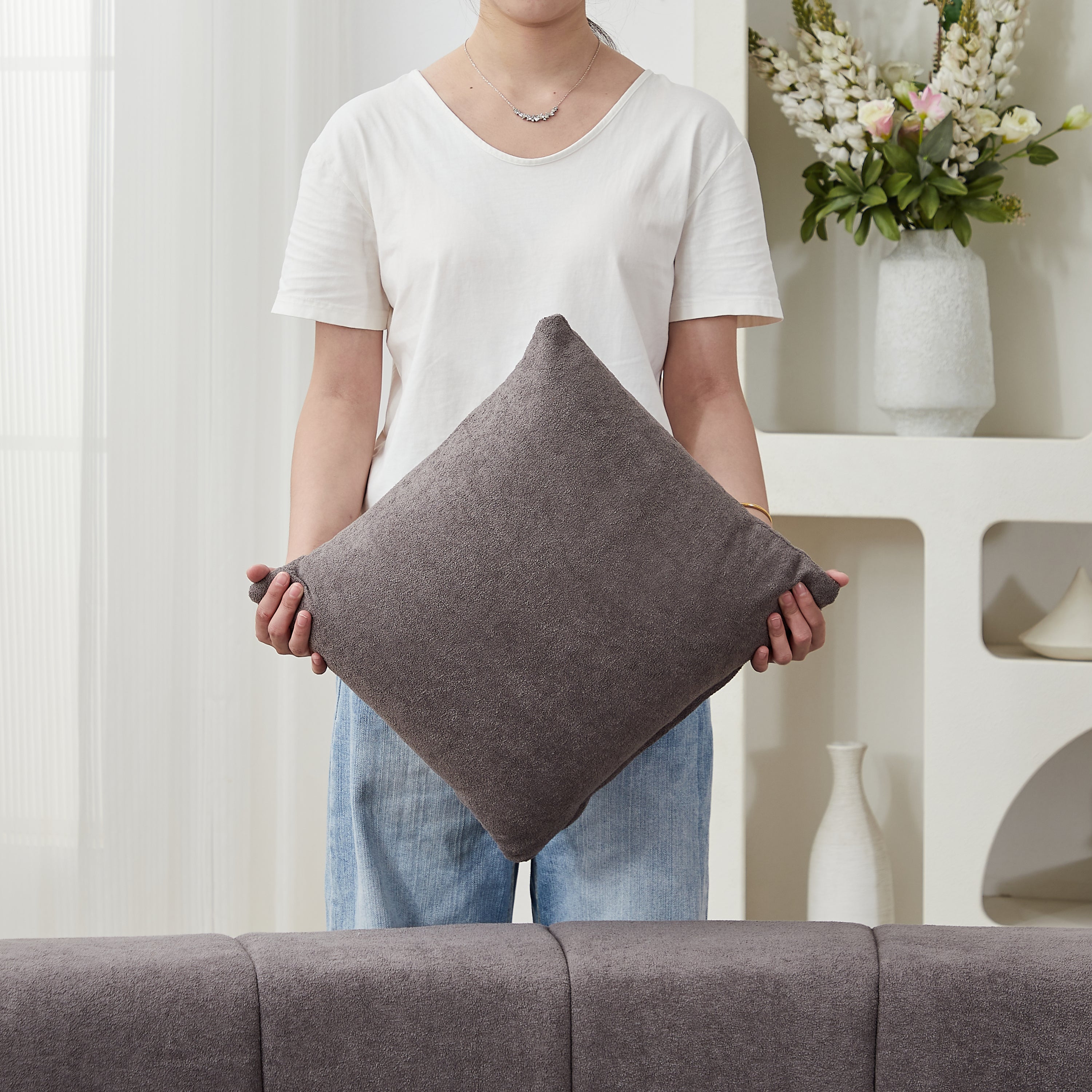 Sectional Sofa Modular Chenille with Symmetrical Design and Two Pillows