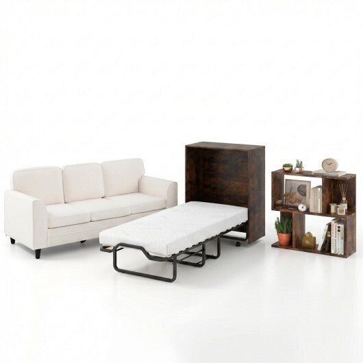 3-Piece Space-Saving Living Room with Teddy Sofa  Display Bookshelf & Foldable Murphy Bed