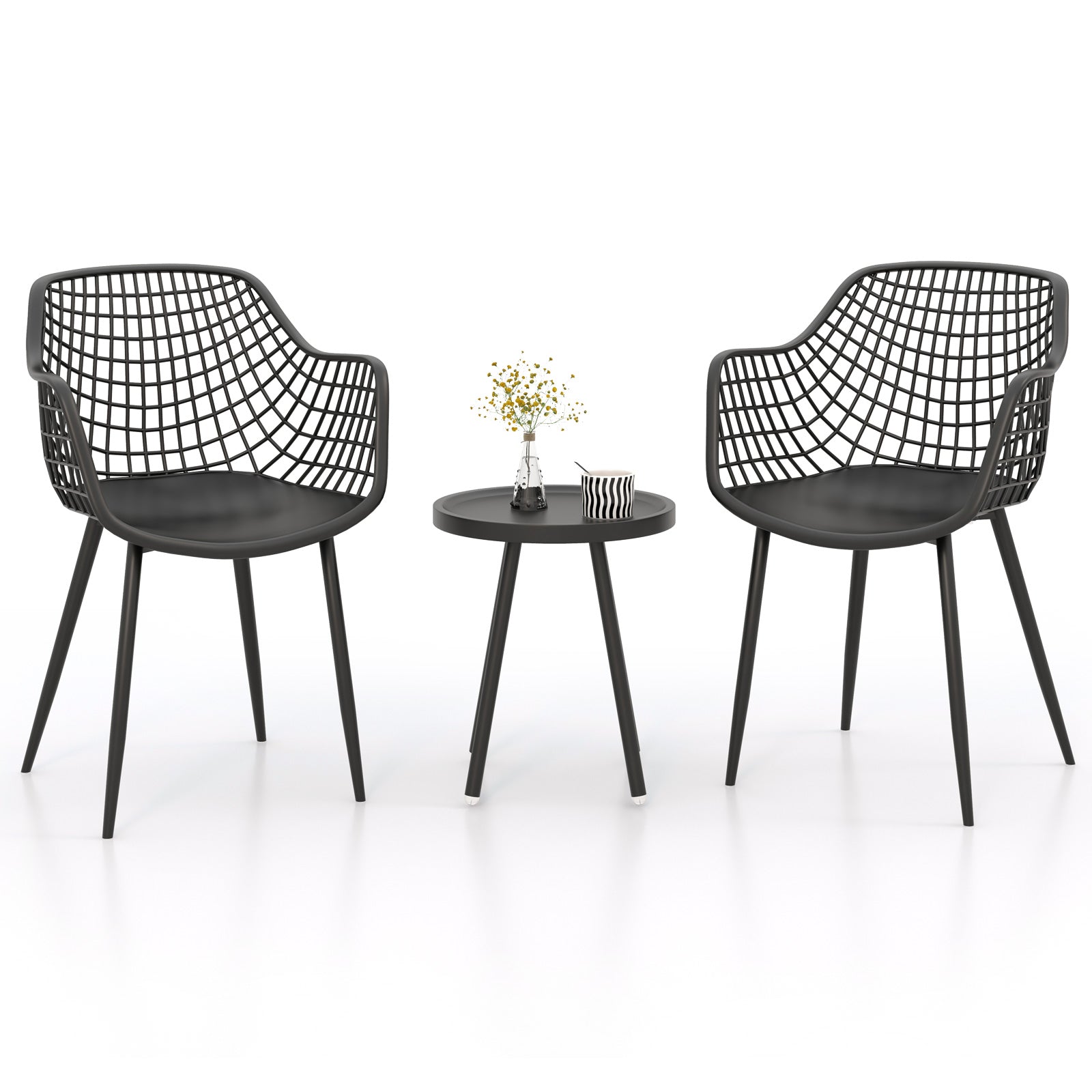 3 Piece Patio Chair Set with PP Seat and Tabletop for Porch