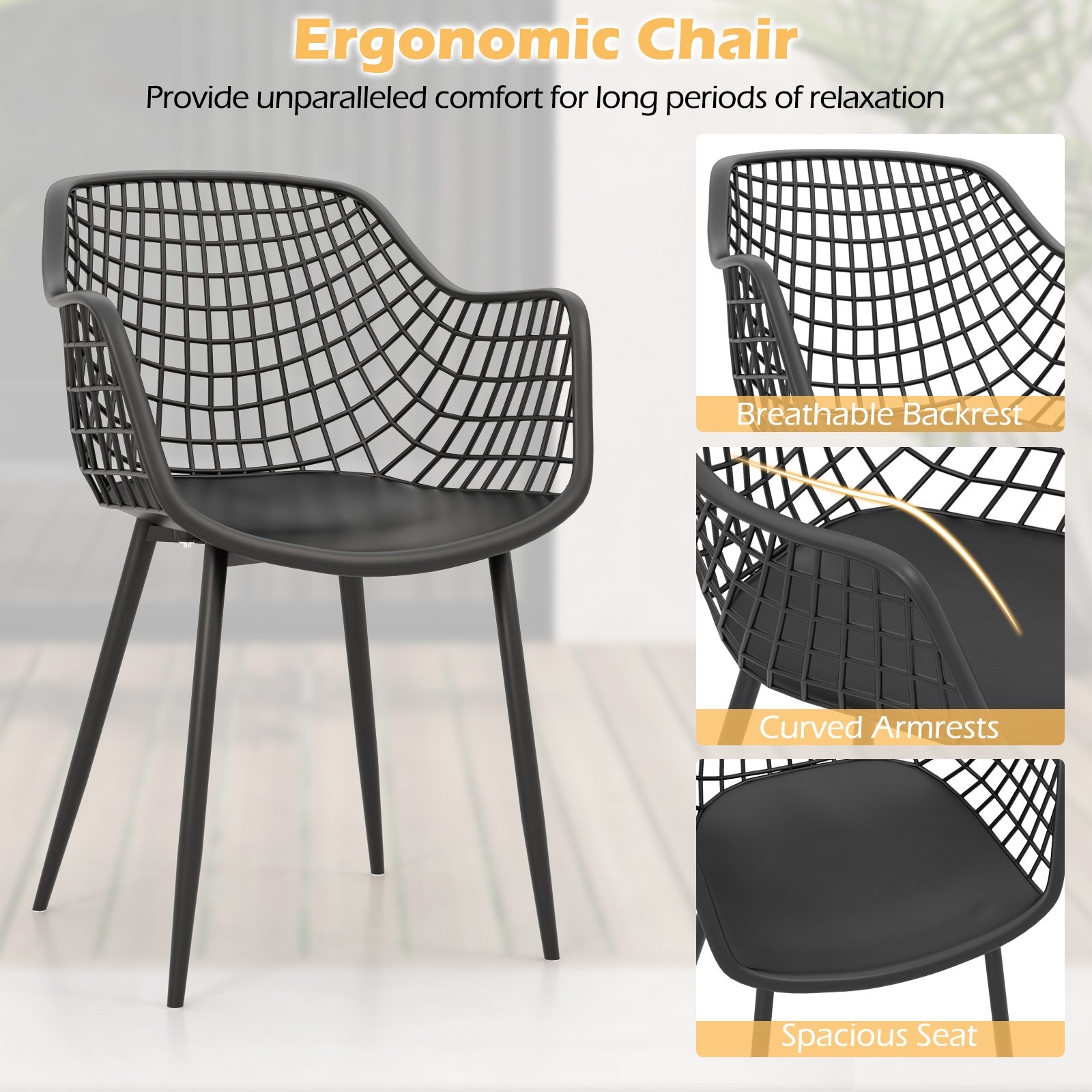 3 Piece Patio Chair Set with PP Seat and Tabletop for Porch