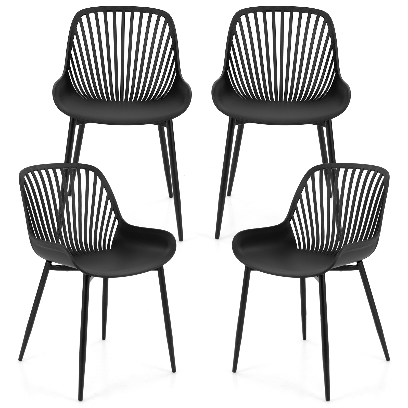 Modern Kitchen Chairs with Metal Legs Cutout Backrest Curved Seat for Dining Room Home Office-Black