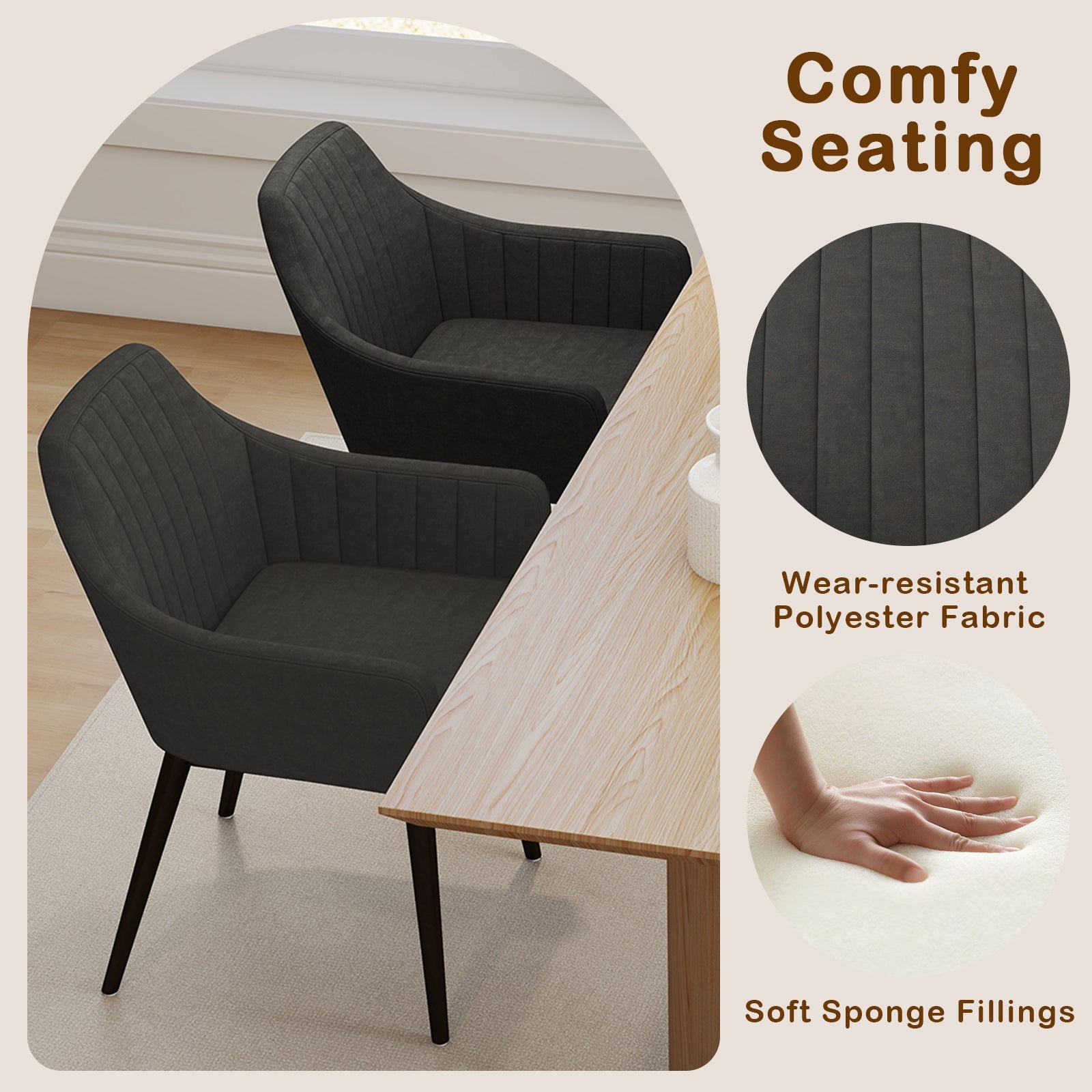 Dining Chairs Set of 2 Upholstered Accent Chairs with Comfy Padded Backrest and Seat