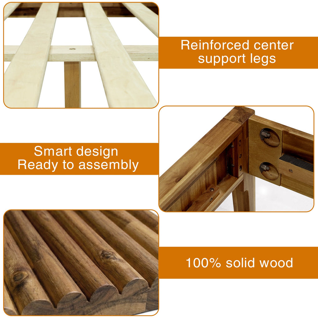 Megsu Bosk Acacia Wood Bed Frame with Headboard