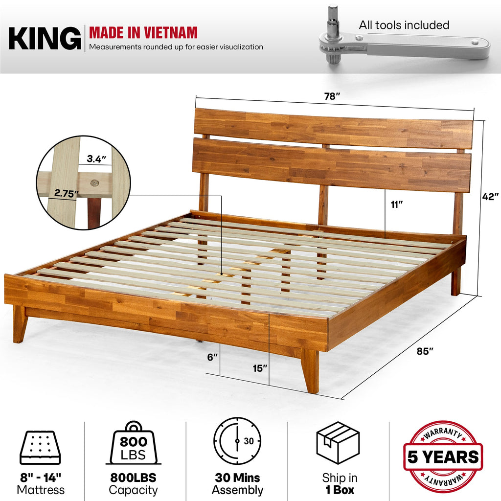 Acacia Solid Wood Bed Frame - Aurora Style for a Stylish Bedroom