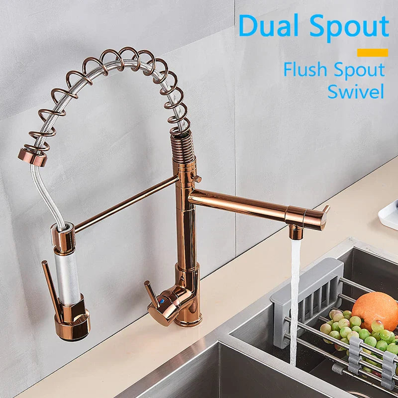 DecorBites™ LED Light Rose Gold Kitchen Faucet with Pull Down Spring Swivel Spout