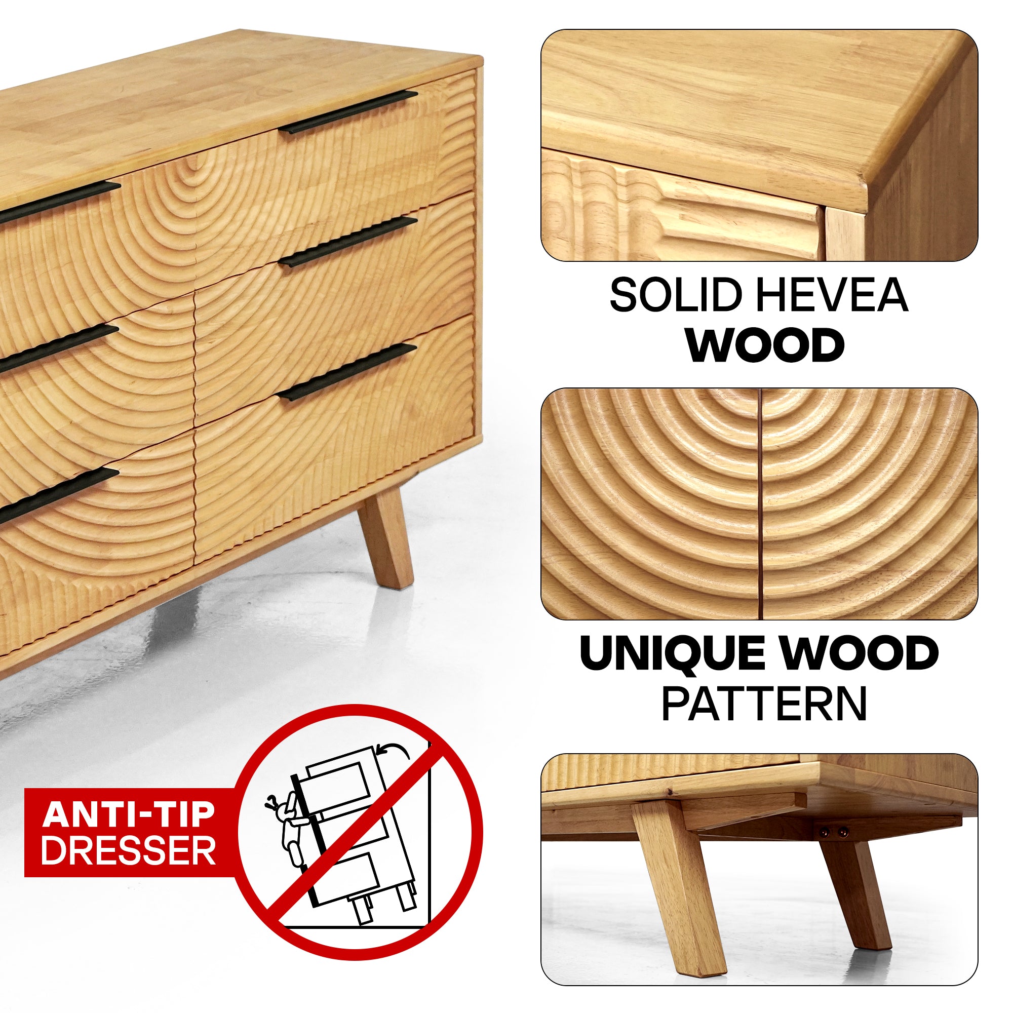 Acacia Harmony Dresser with 6 Drawers for Stylish Storage