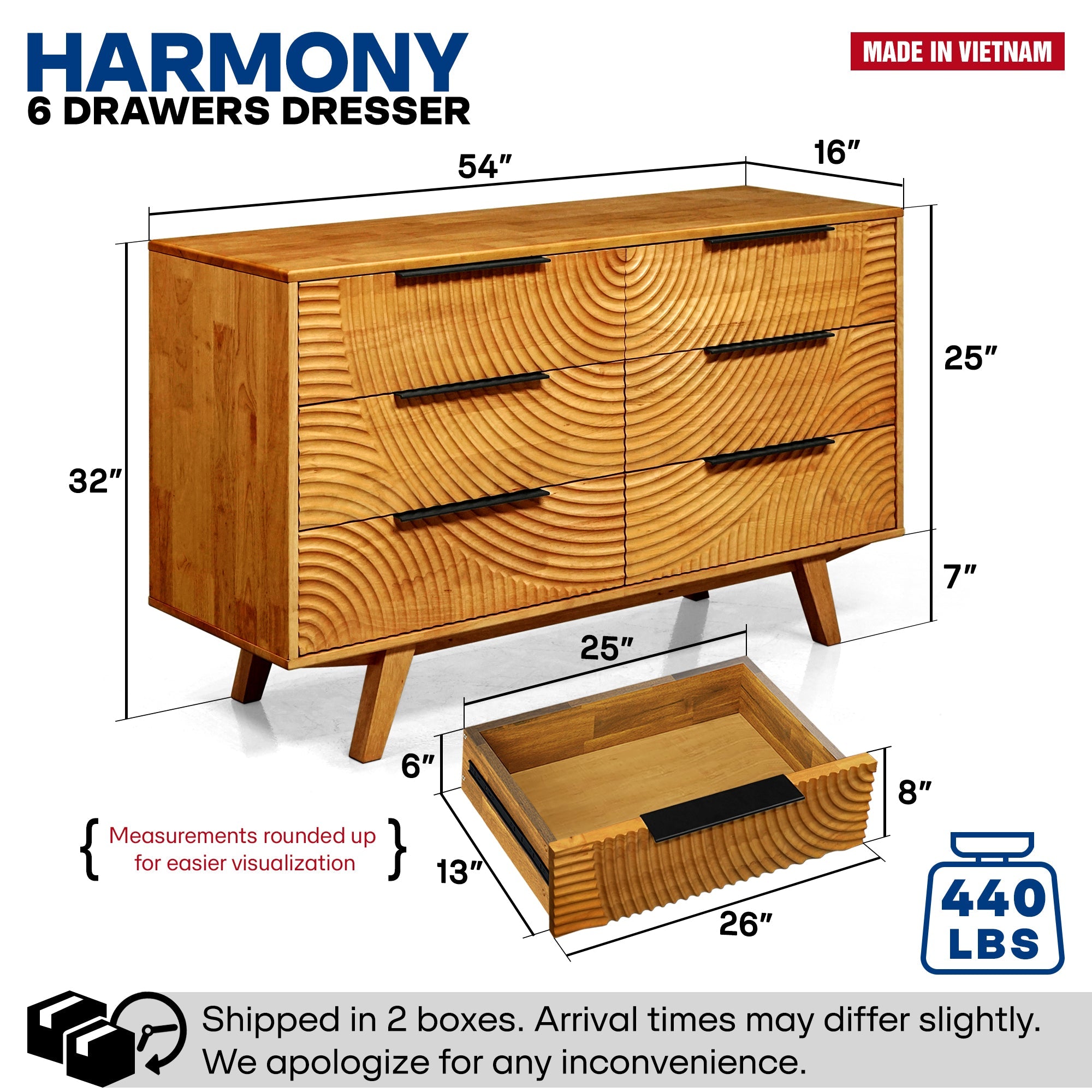 Acacia Harmony Dresser with 6 Drawers for Stylish Storage