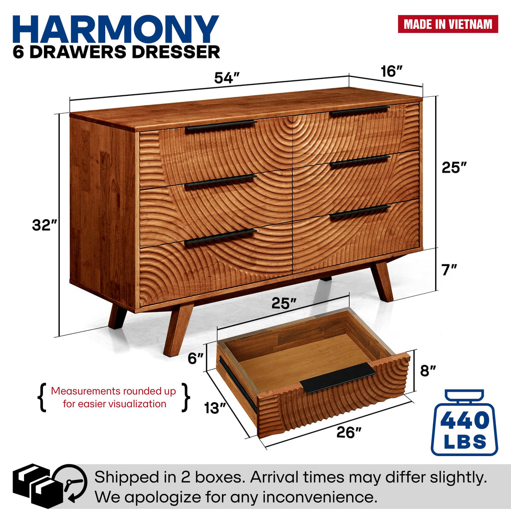 Acacia Harmony Dresser with 6 Drawers for Stylish Storage