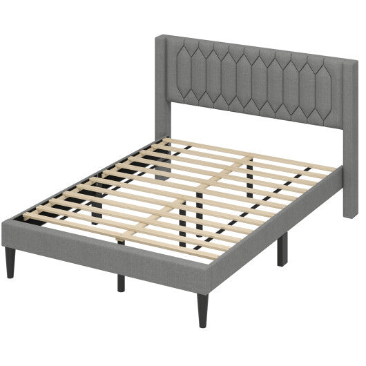 Queen Size Dutch Velvet/Linen Fabric Upholstered Platform Bed with Wingback Headboard and Wooden Slat Support-Gray?