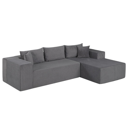 Modular Sectional Sofa Corduroy Upholstered L-shaped Sofa Couch with Deep Seats-Gray