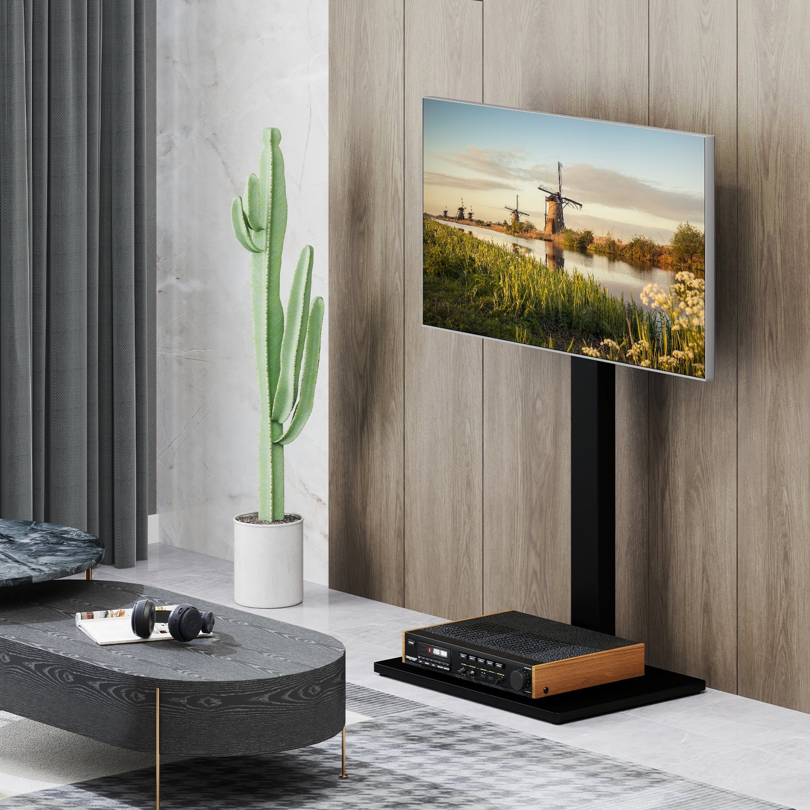 Height Adjustable Floor TV Stand with AV Shelf for 32-70 Inch TVs
