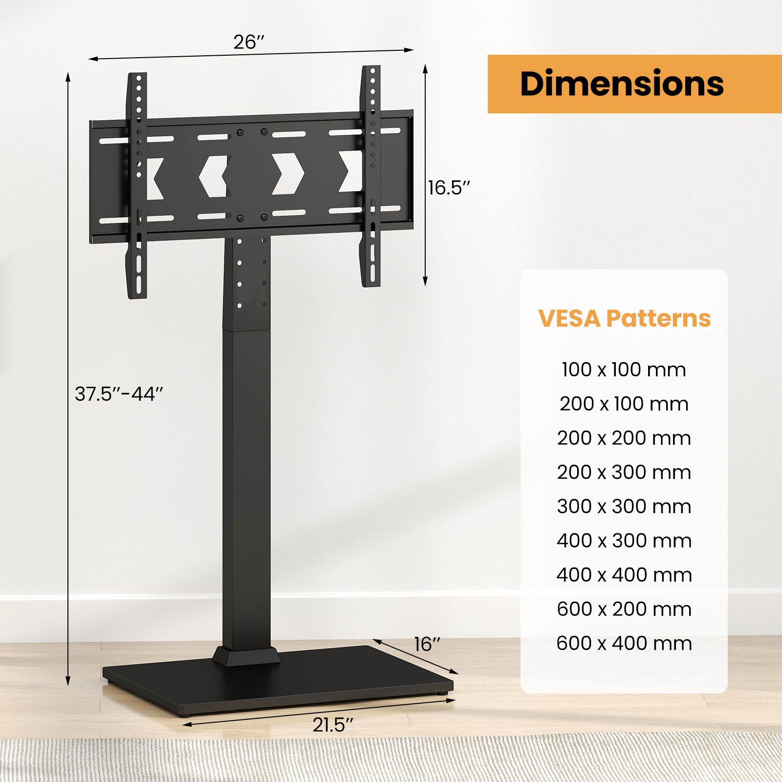 Height Adjustable Floor TV Stand with AV Shelf for 32-70 Inch TVs