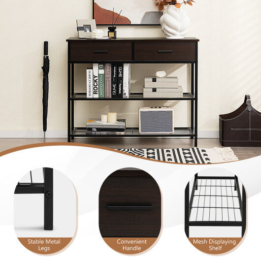 39.5 Inch Entryway Table with 2 Drawers and 2-Tier Shelves-Dark Brown - Color: Dark Brown