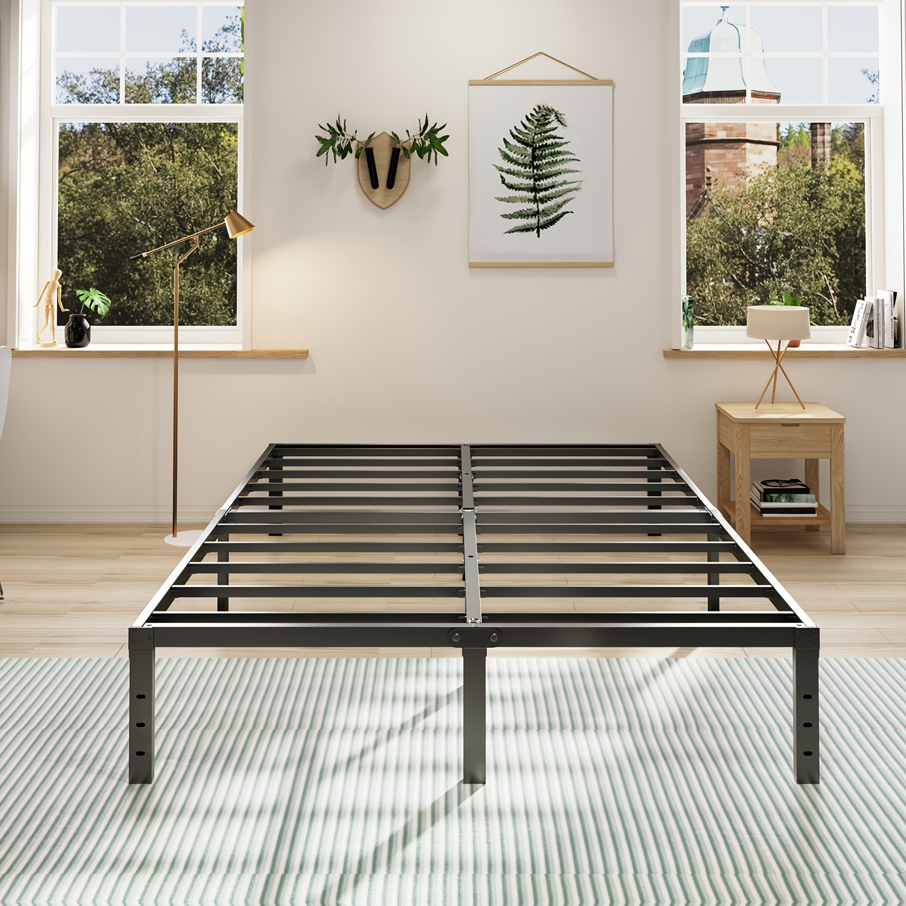 Heavy Duty Metal Bed Frame Platform Mattress Foundation No Box Spring Black