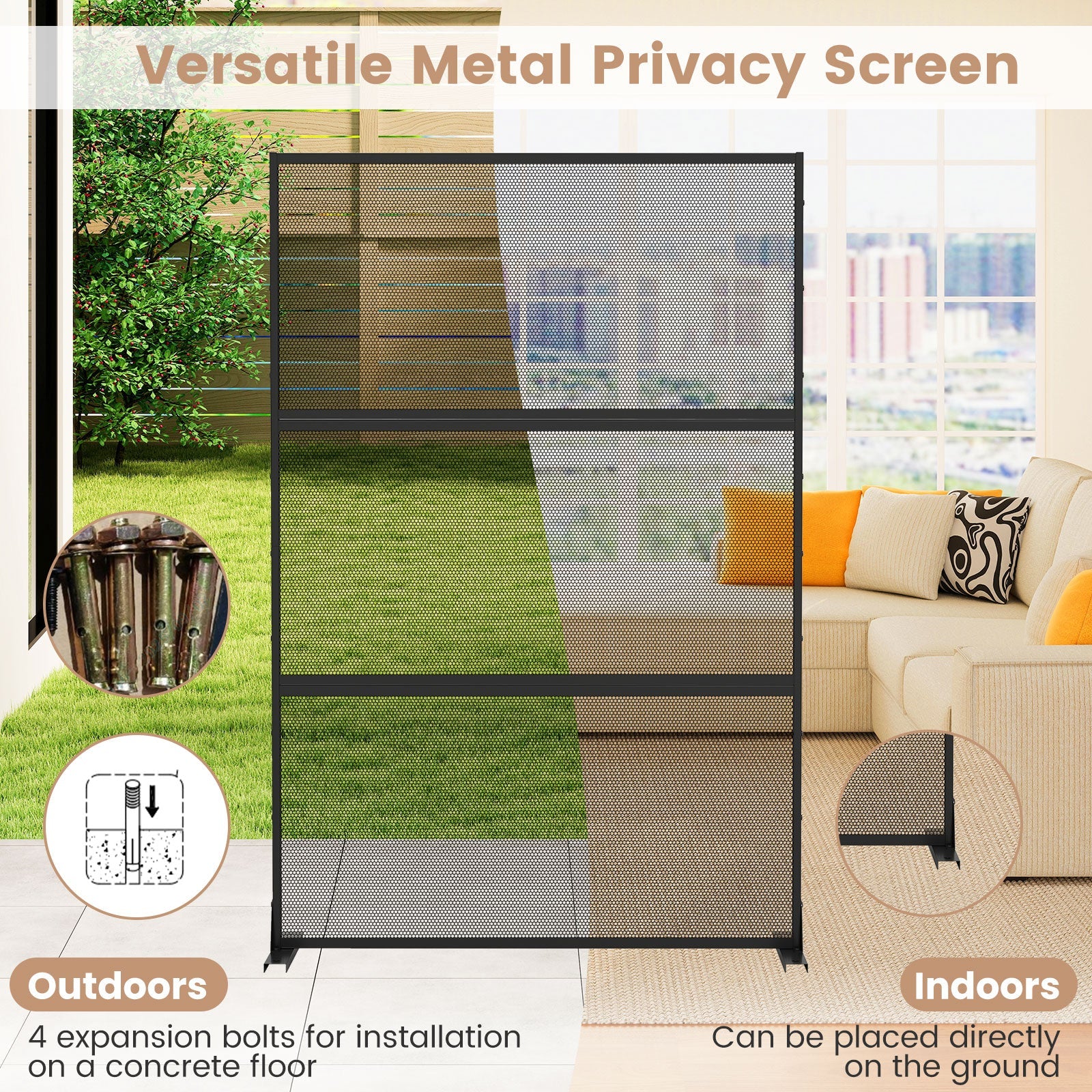 Metal Privacy Screen with Expansion Bolts and Connection Screws-Black