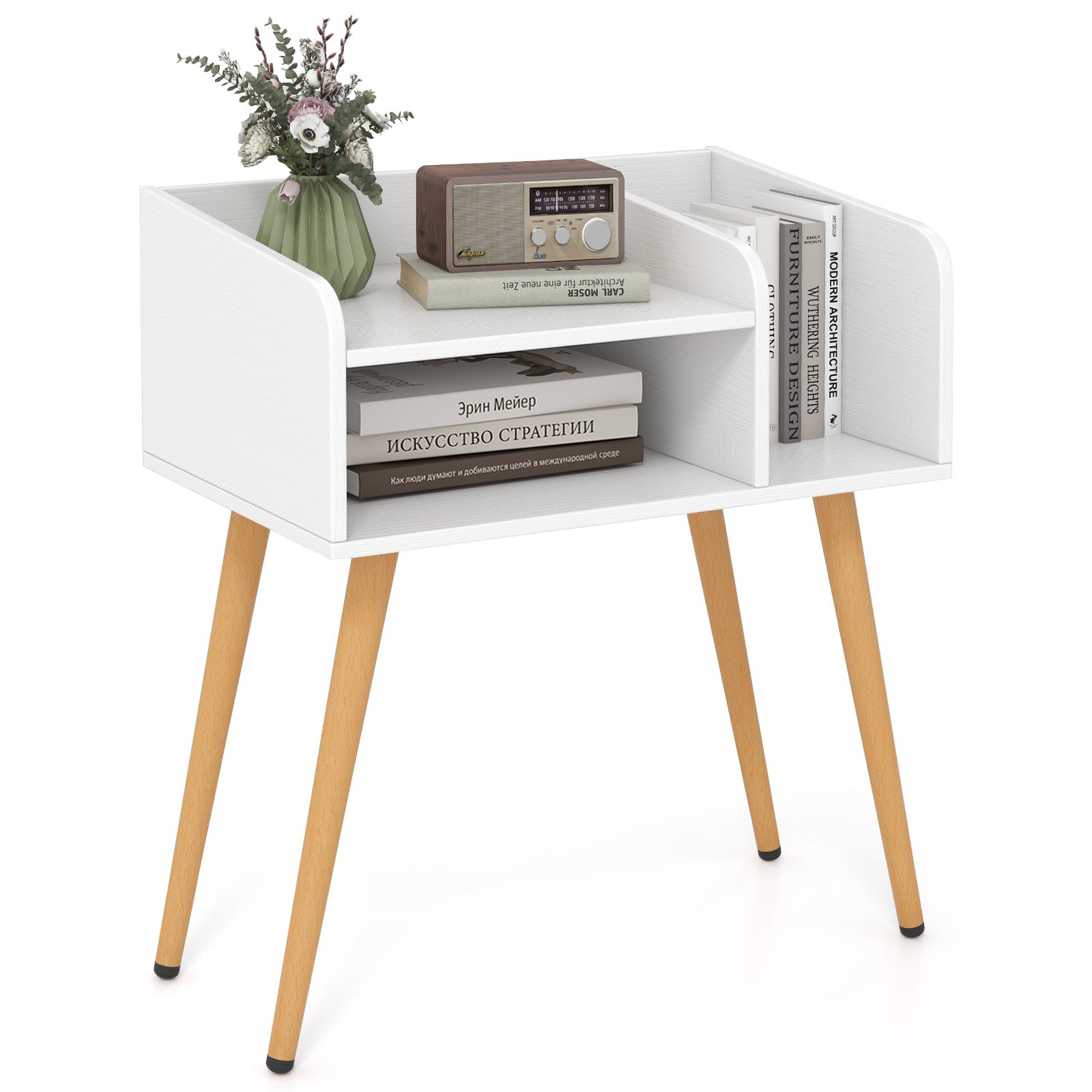 Mid Century Modern Nightstand with Open Shelves