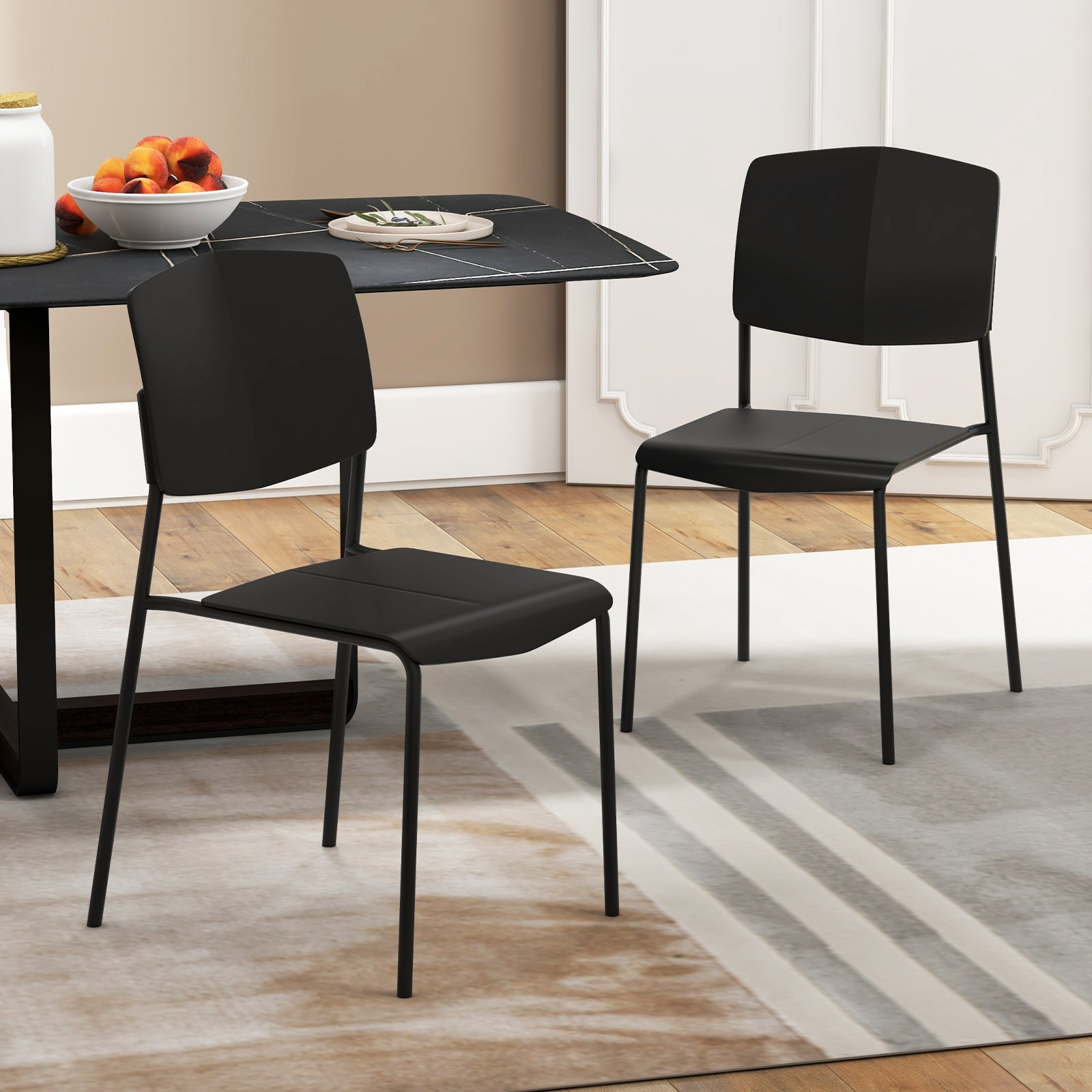 Modern Plastic Dining Chair Set of 2 with Metal Legs and Curved Back