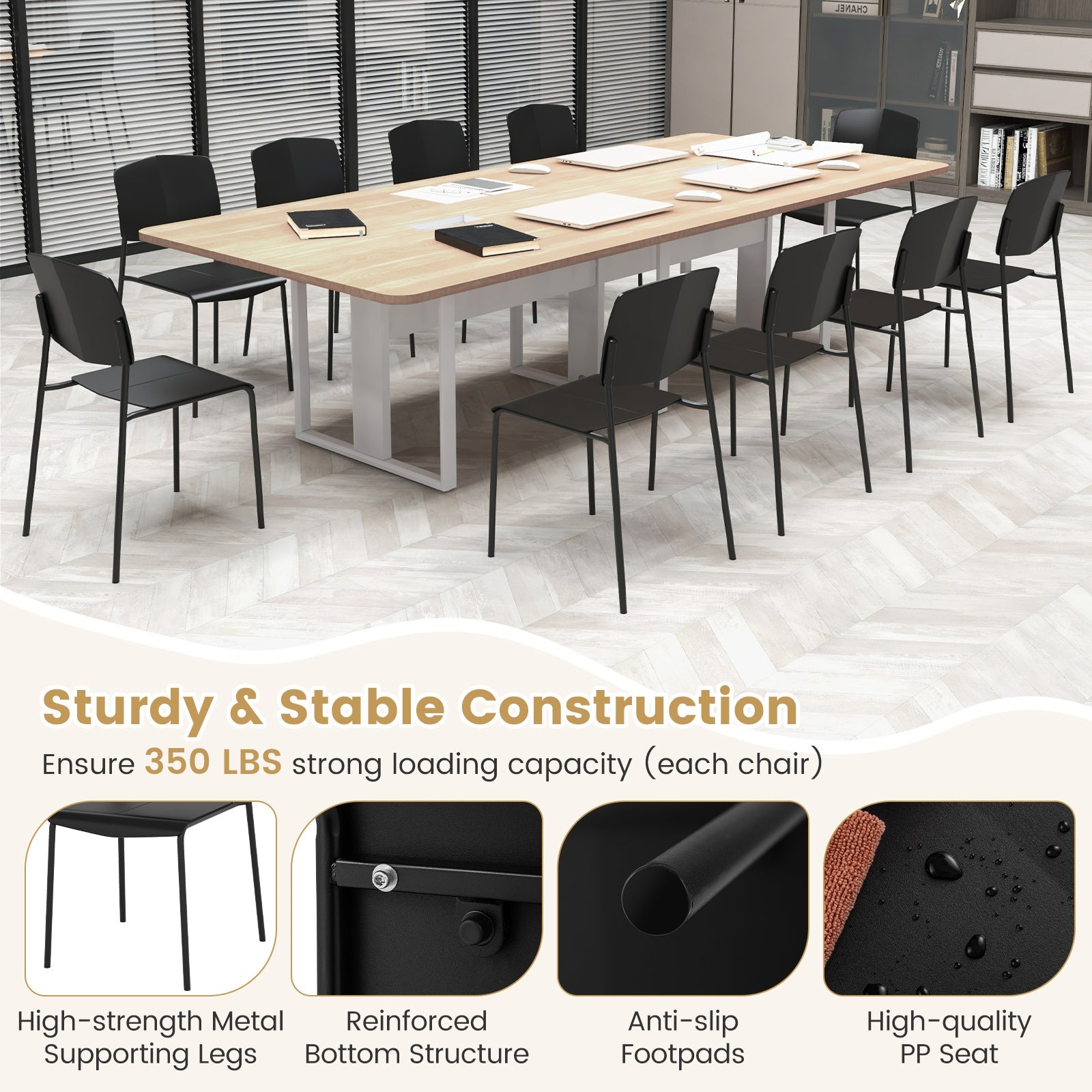 Modern Plastic Dining Chair Set of 2 with Metal Legs and Curved Back