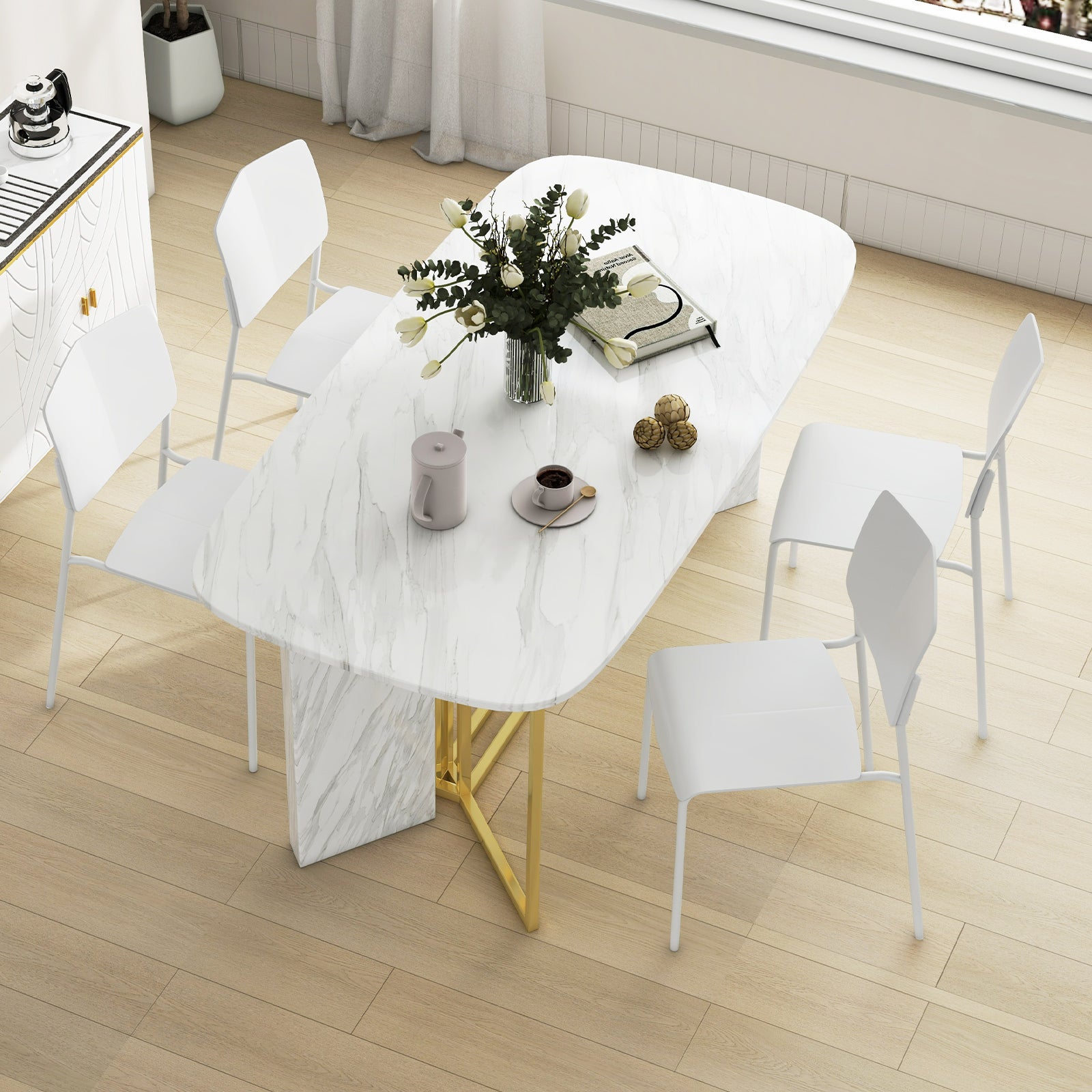 Modern Plastic Dining Chair Set of 2 with Metal Legs and Curved Back