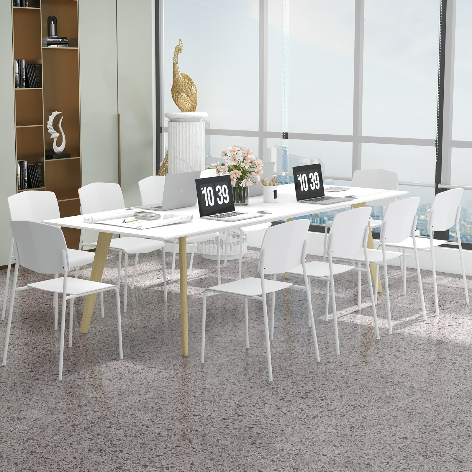 Modern Plastic Dining Chair Set of 2 with Metal Legs and Curved Back