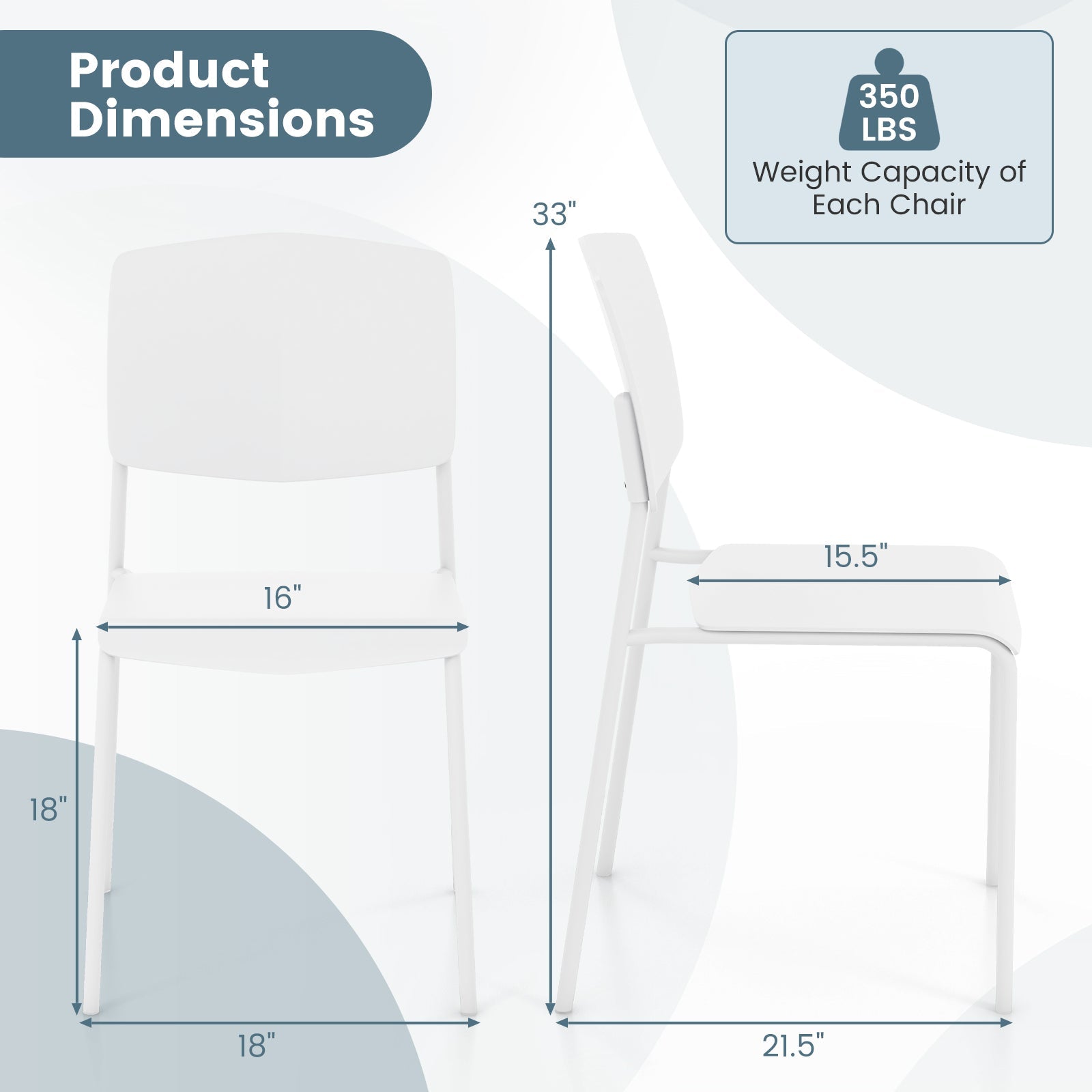 Modern Plastic Dining Chair Set of 2 with Metal Legs and Curved Back